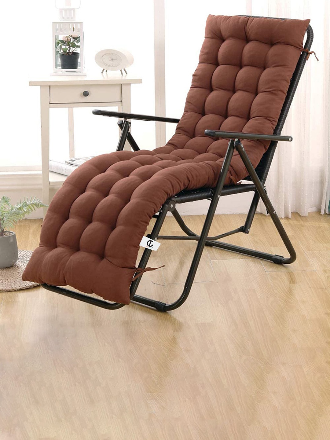 

CURIOUS LIFESTYLE Brown Self Design Cotton Microfibre Super Comfy Quilted Rocking Chair Cushion Back Seat Pad