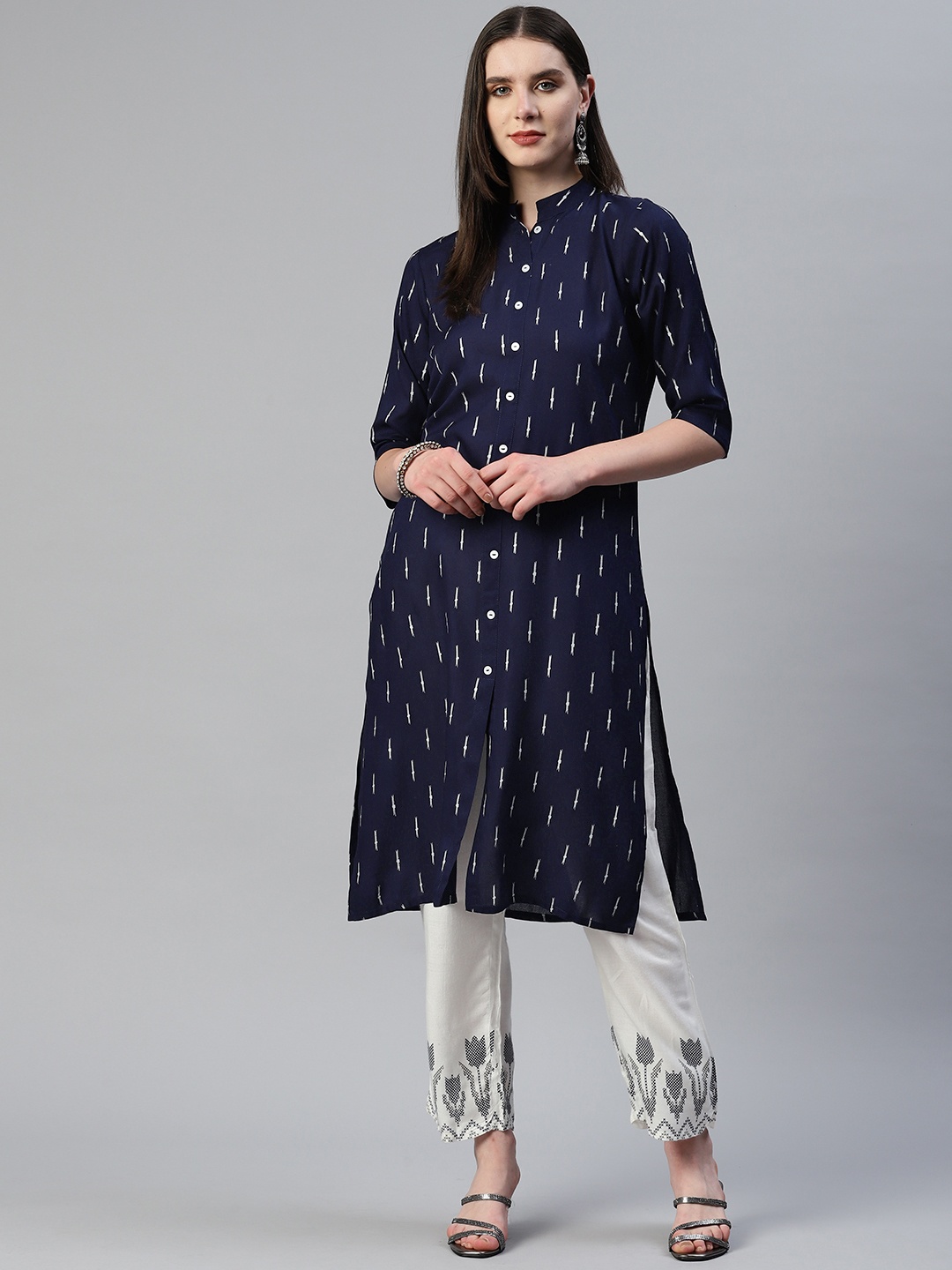 

KALINI Printed Kurta with Palazzos, Navy blue