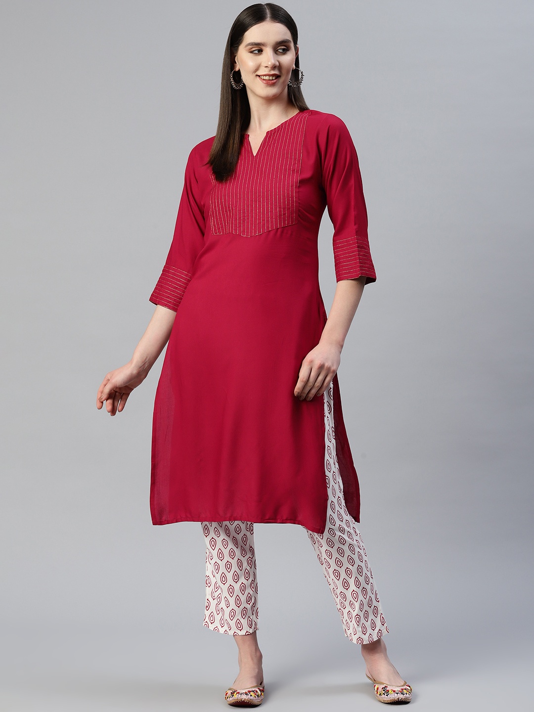 

KALINI Women Red Empire Kurta with Pyjamas