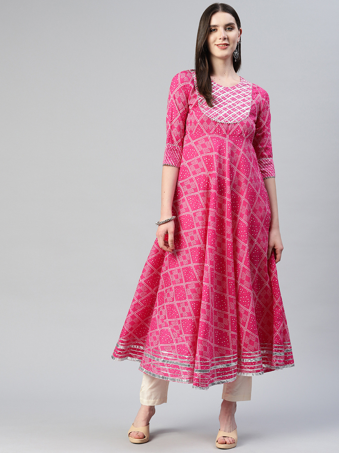 

KALINI Bandhani Printed Gotta Patti Anarkali Kurta, Pink