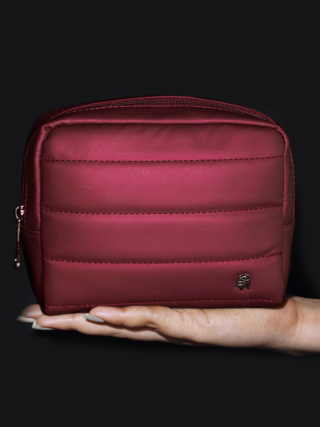 

Tortoise Textured PU Quilted Structured Zip-Around Multi-Purpose Pouch, Burgundy