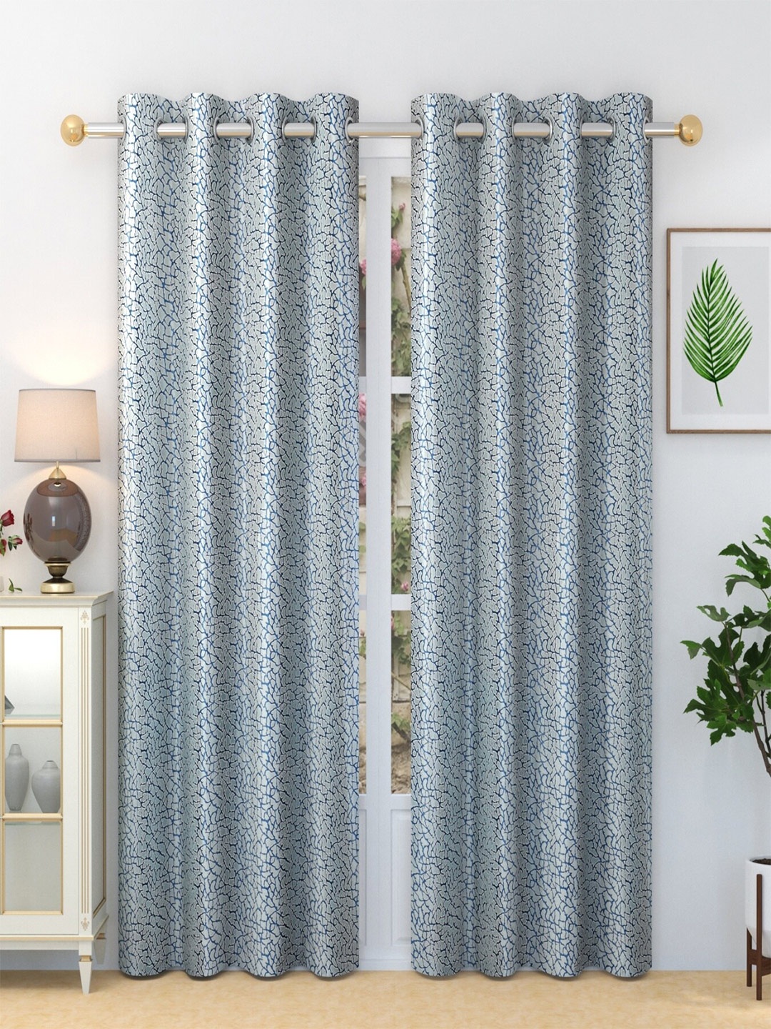 

Homefab India Crystal Blue & White 2 Pieces Abstract Printed Door Curtains