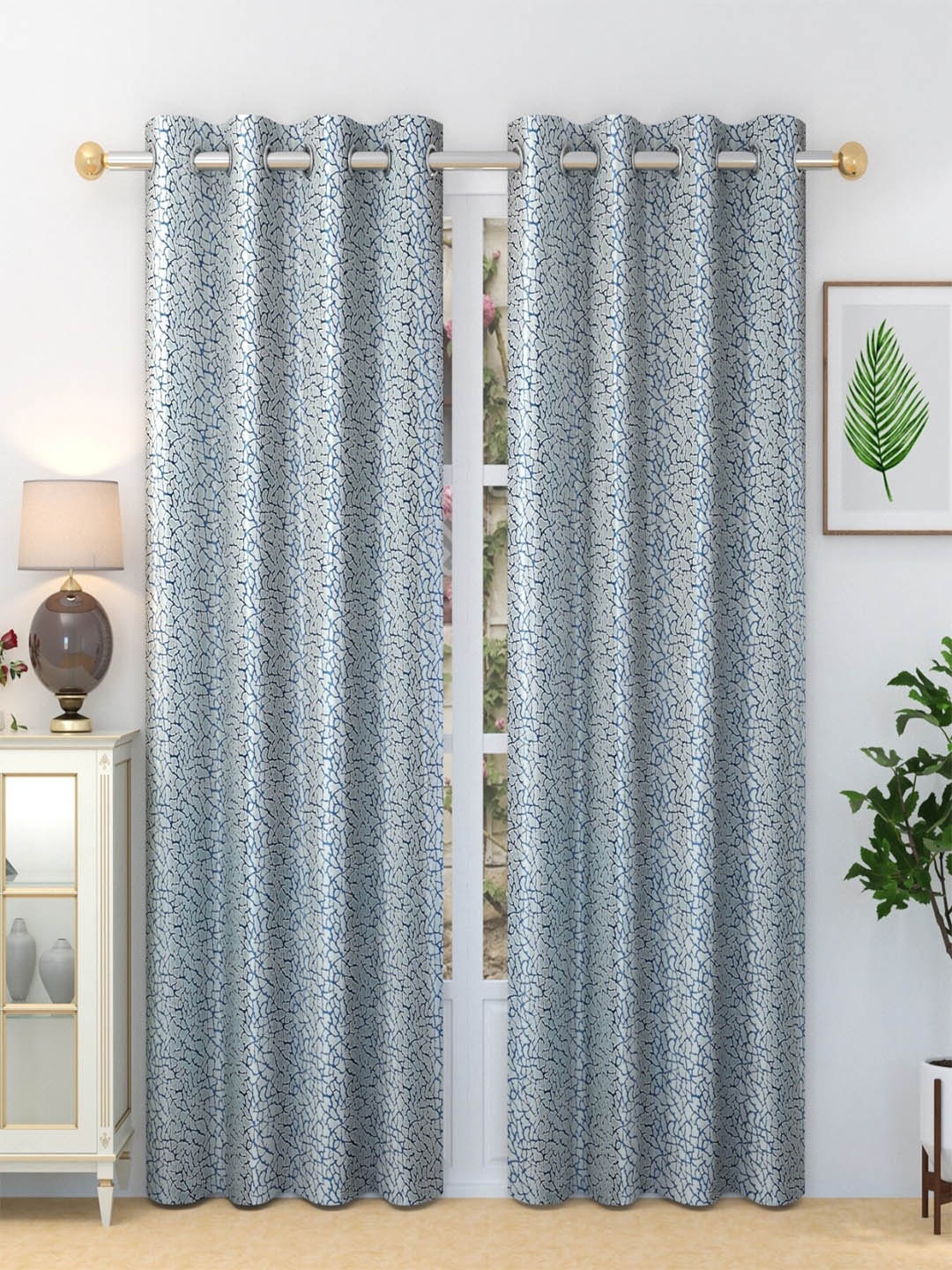 

Homefab India Crystal Blue & White 2 Pieces Abstract Printed Long Door Curtains