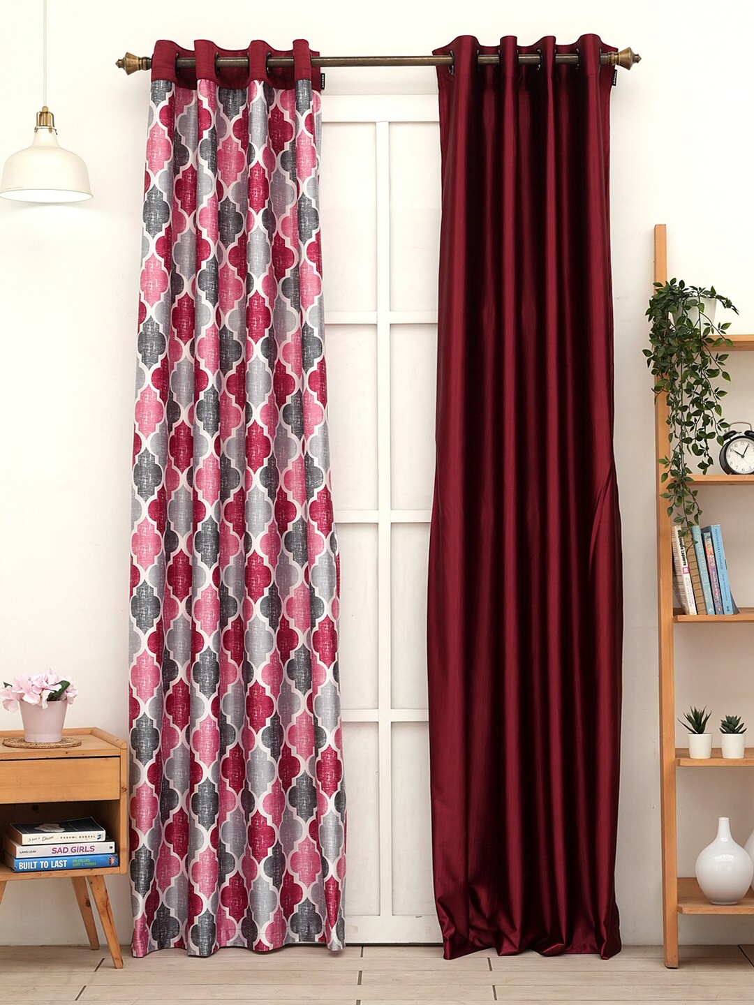 

Ariana Pink & White 2 Pieces Geometric Printed Long Door Curtain