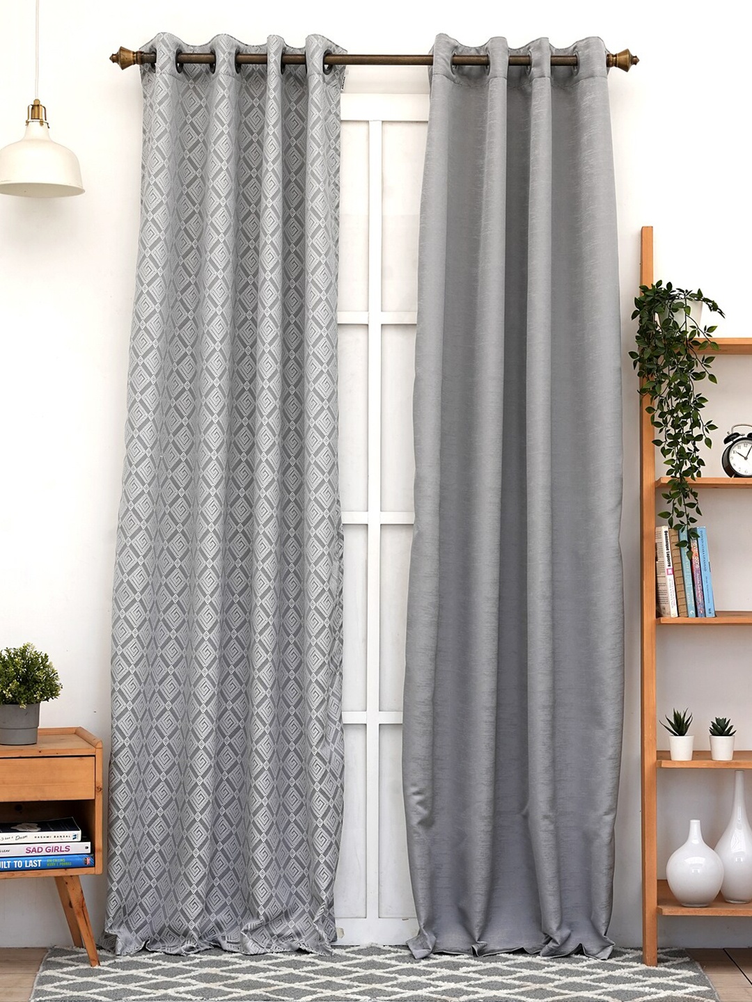 

Ariana Silver & White 2 Pieces Geometric Printed Long Door Curtains