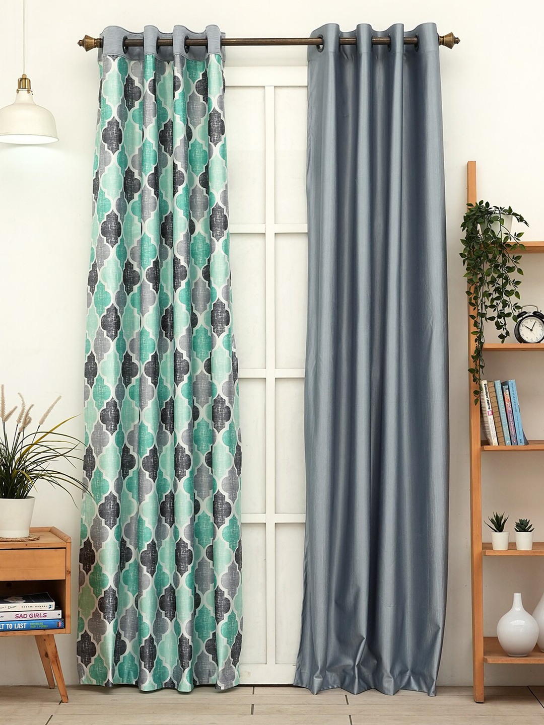 

Ariana Grey & Green 2 Pieces Geometric Printed Long Door Curtains