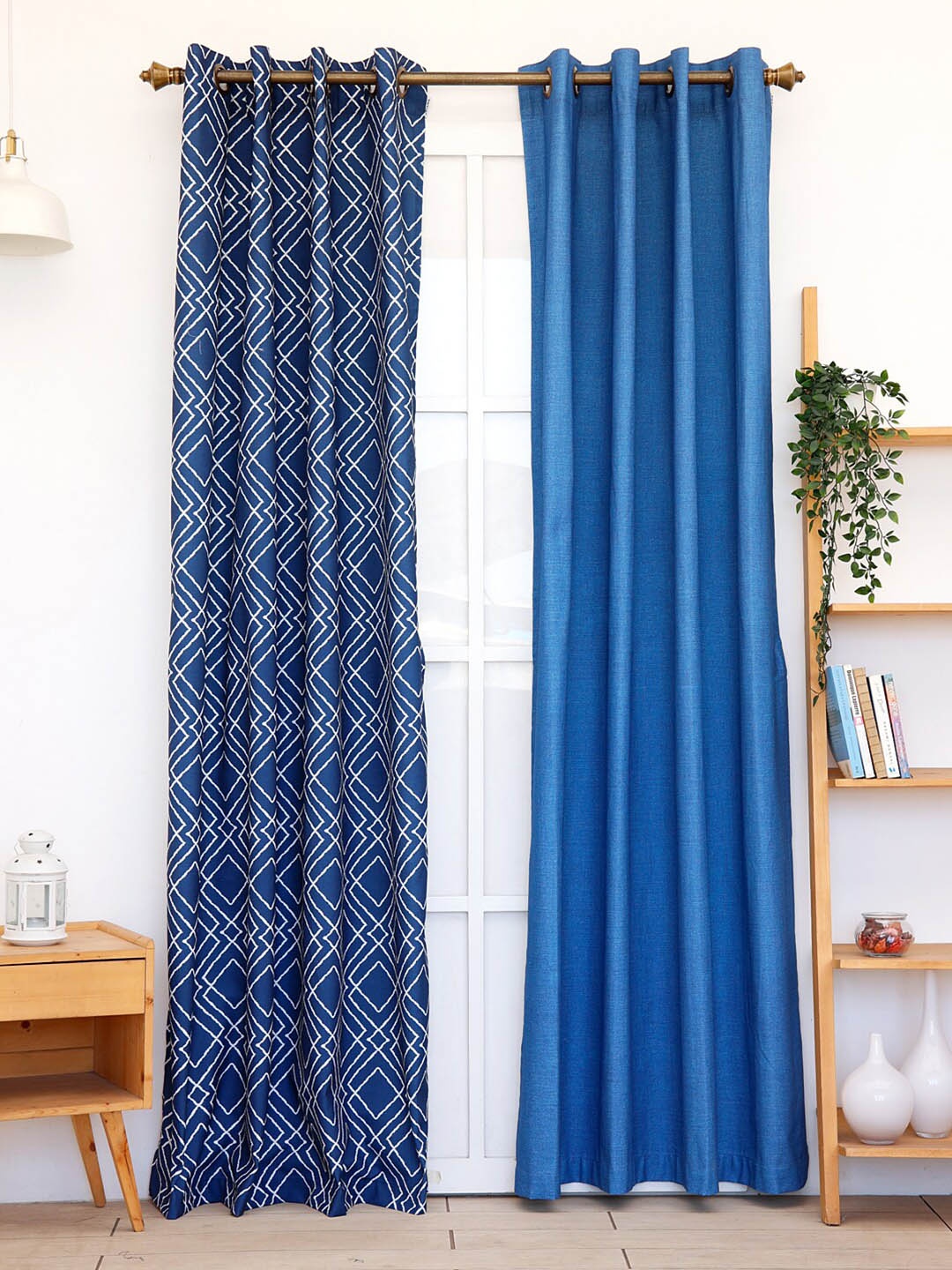 

Ariana Navy Blue & White 2 Pieces Geometric Printed Door Curtains