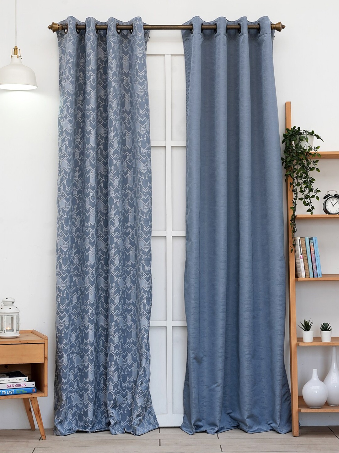 

Ariana Grey & White 2 Pieces Geometric Long Door Curtains