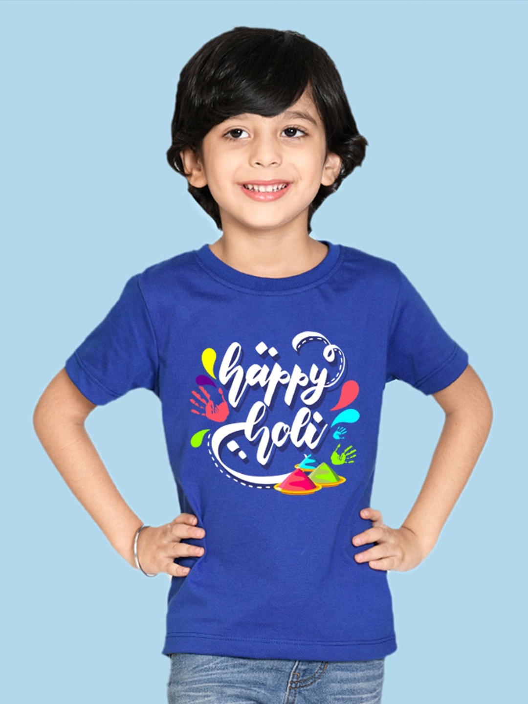 

NUSYL Boys Typography Printed Holi T-shirt, Blue