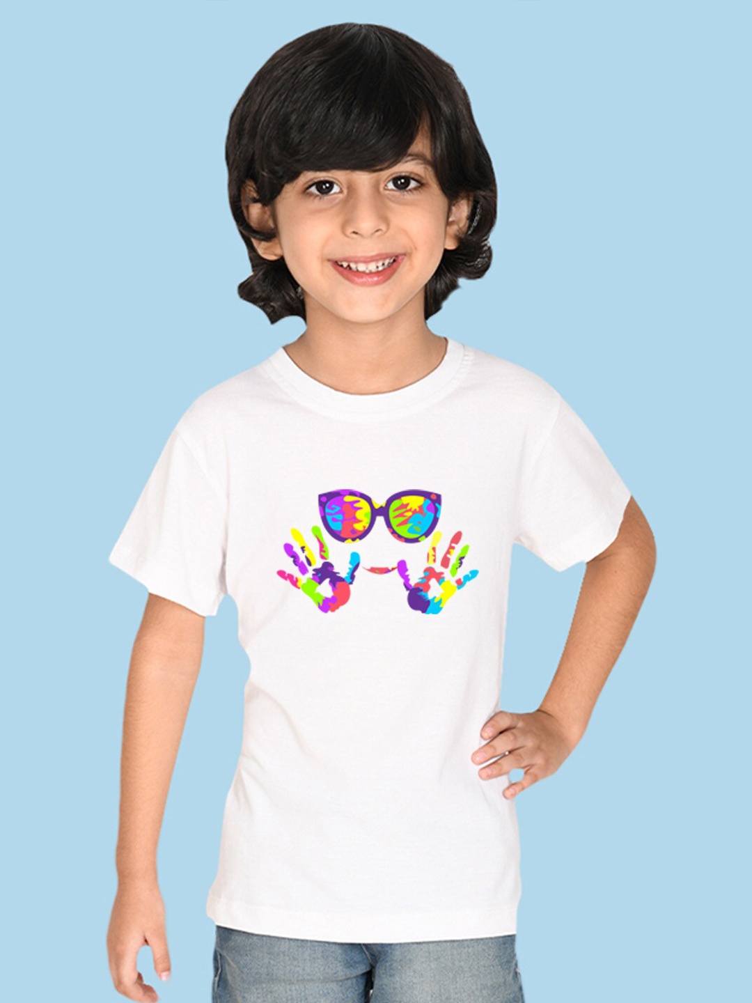 

NUSYL Boys Graphic Holi Printed Round Neck T-shirt, White