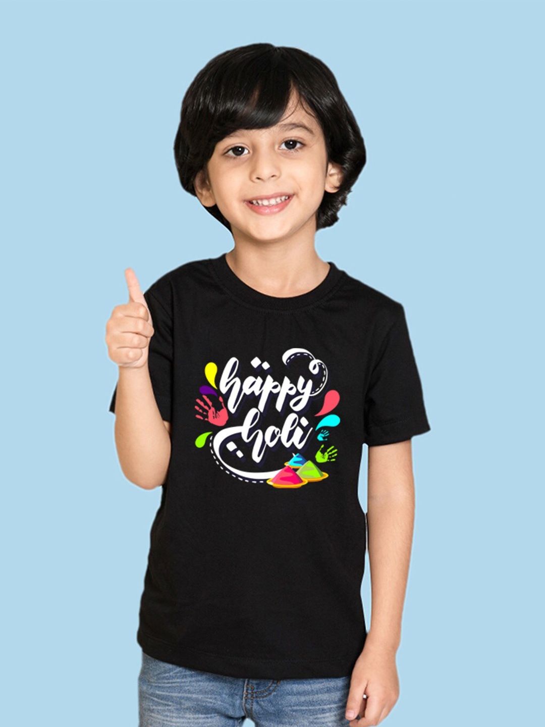 

NUSYL Boys Printed Round Neck Cotton Holi T-shirt, Black