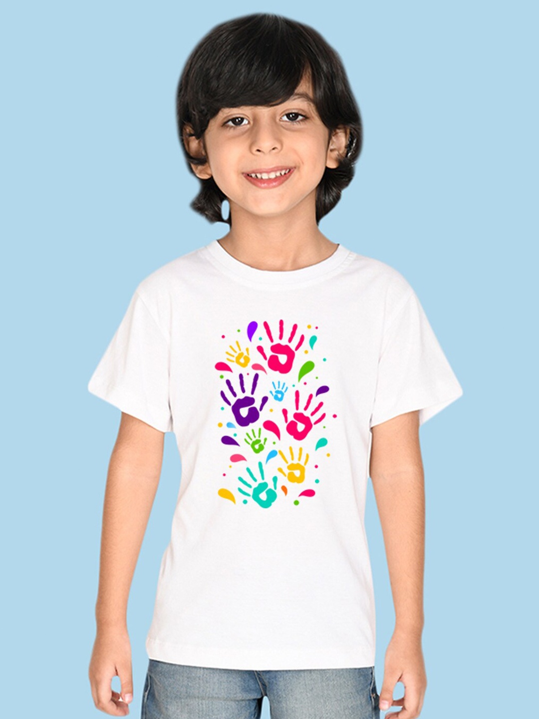

NUSYL Boys Round Neck Holi Printed T-shirt, White