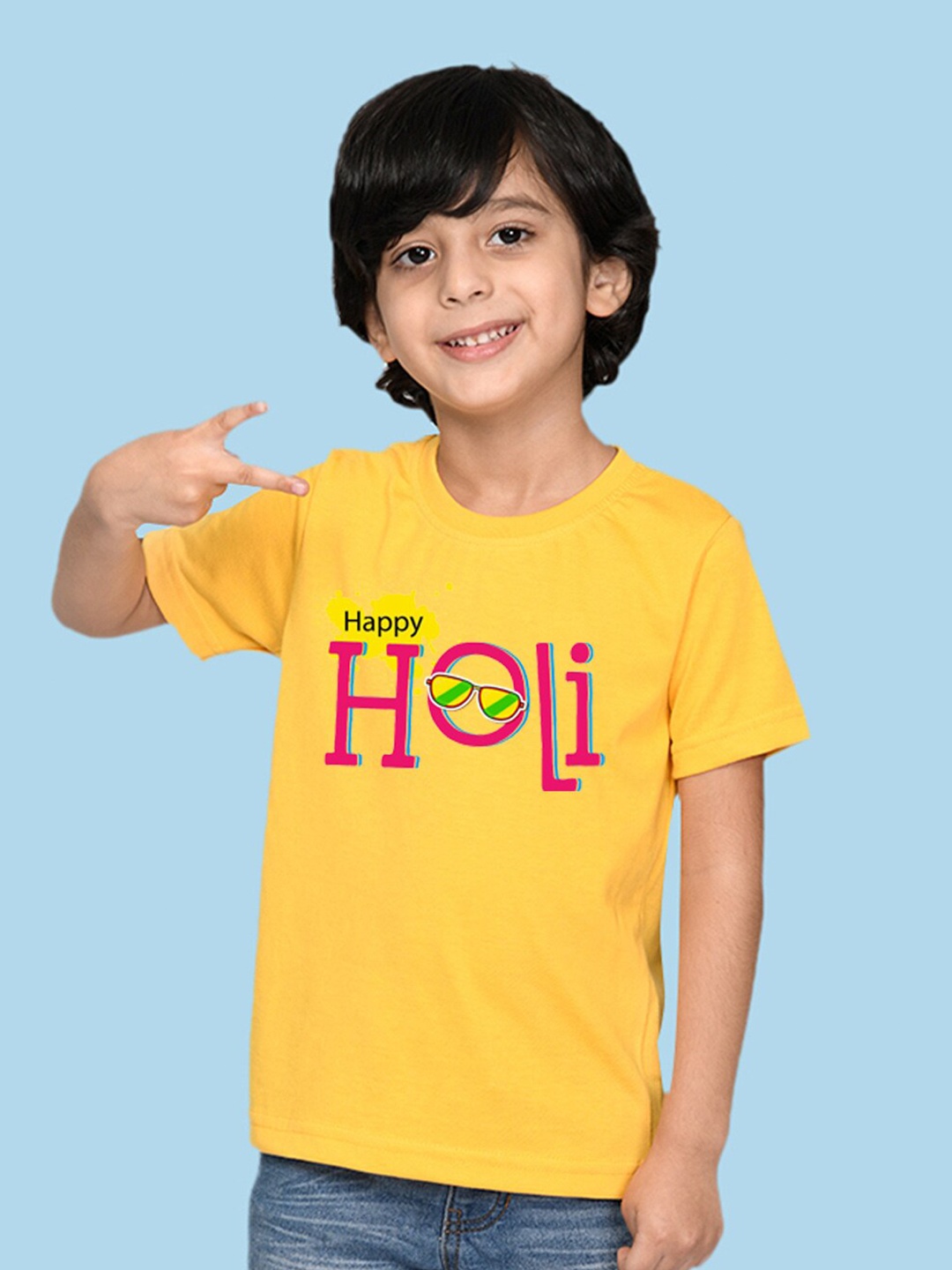 

NUSYL Boys Typography Printed Holi T-shirt, Yellow