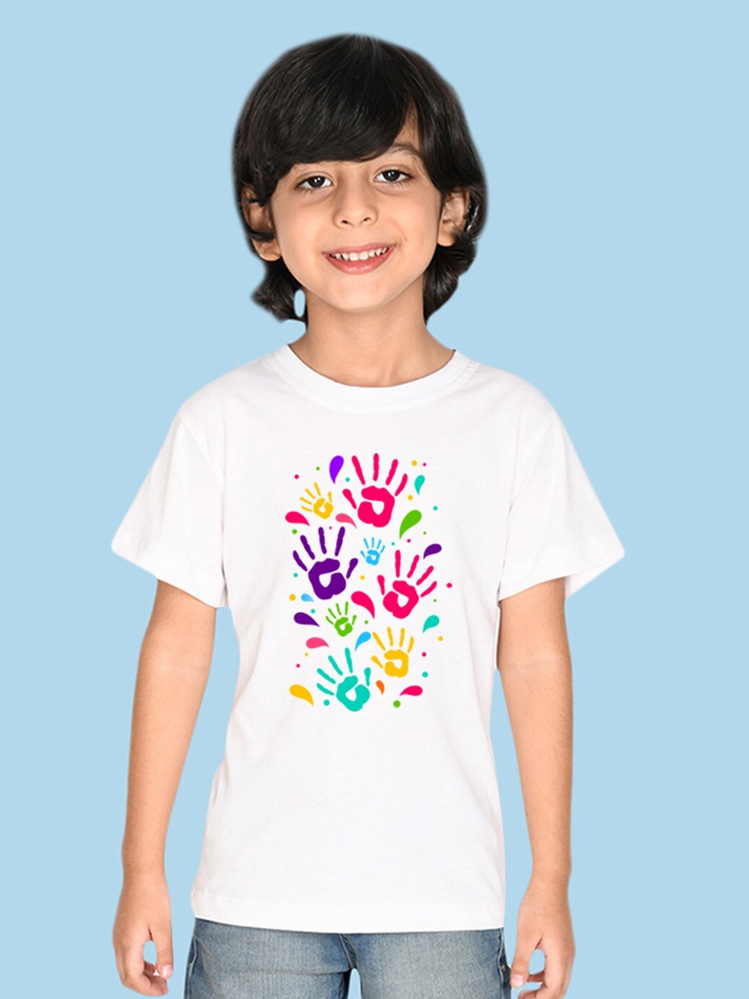 

NUSYL Boys Printed Cotton Holi T-shirt, White