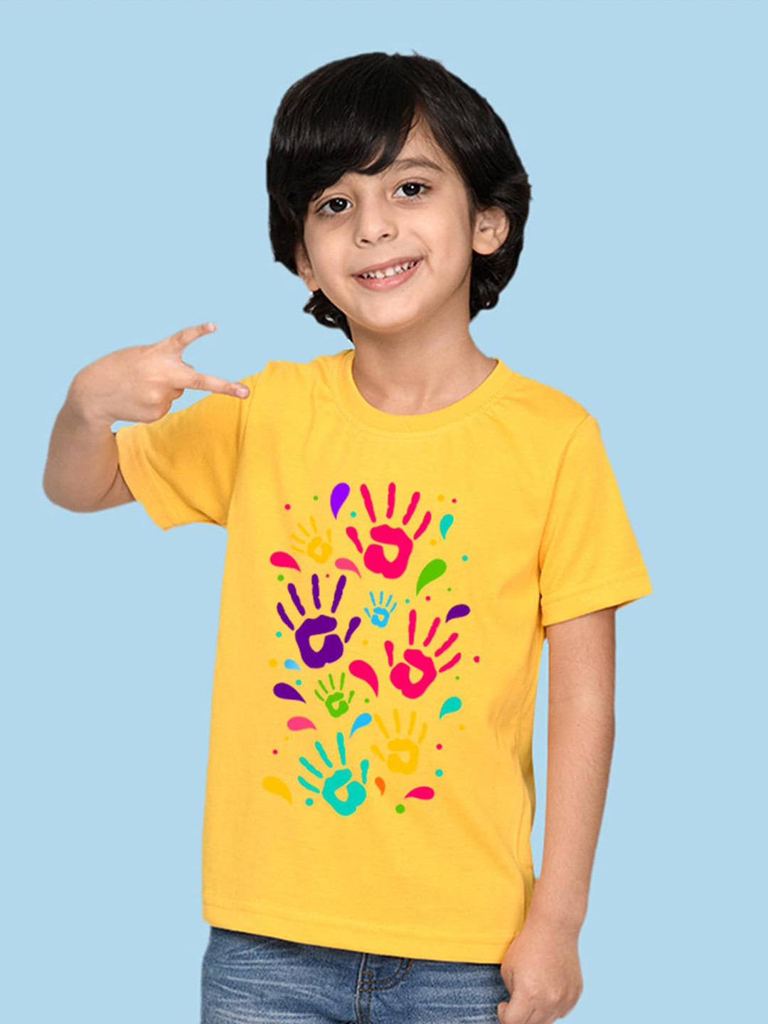 

NUSYL Boys Round Neck Graphic Printed Holi T-shirt, Yellow