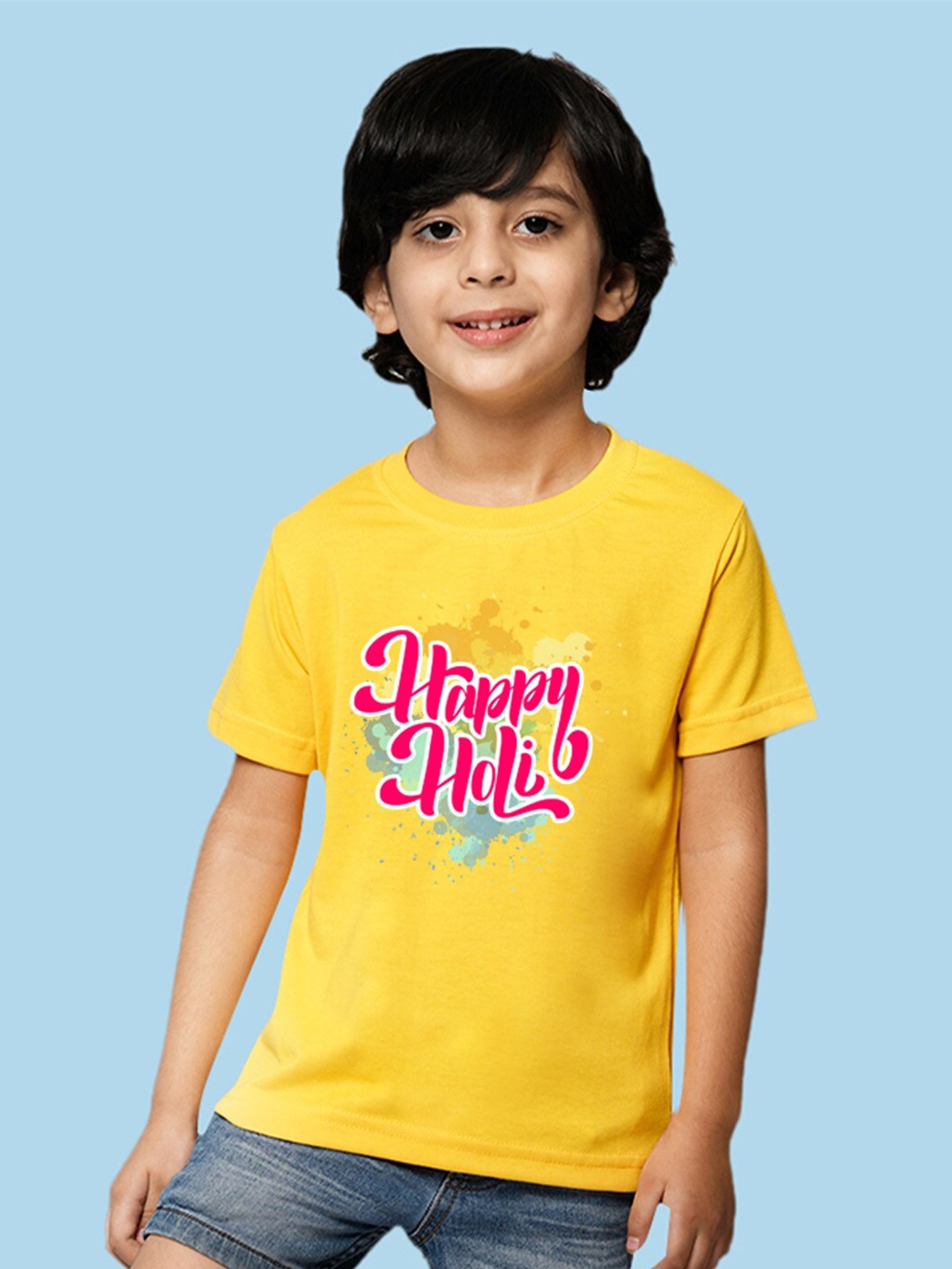 

NUSYL Boys Typography Printed Holi T-shirt, Yellow