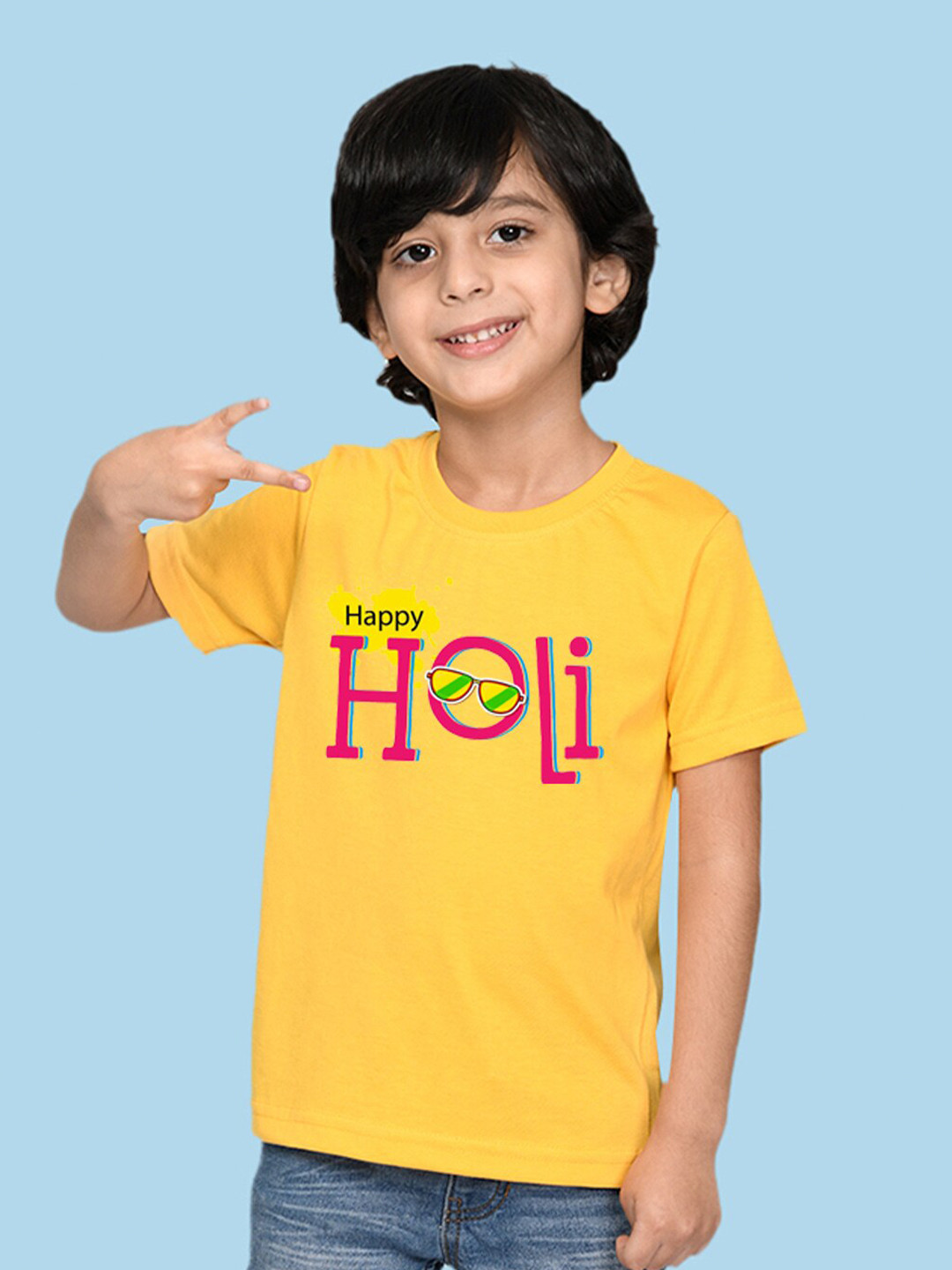 

NUSYL Boys Typography Printed Cotton Holi T-shirt, Yellow