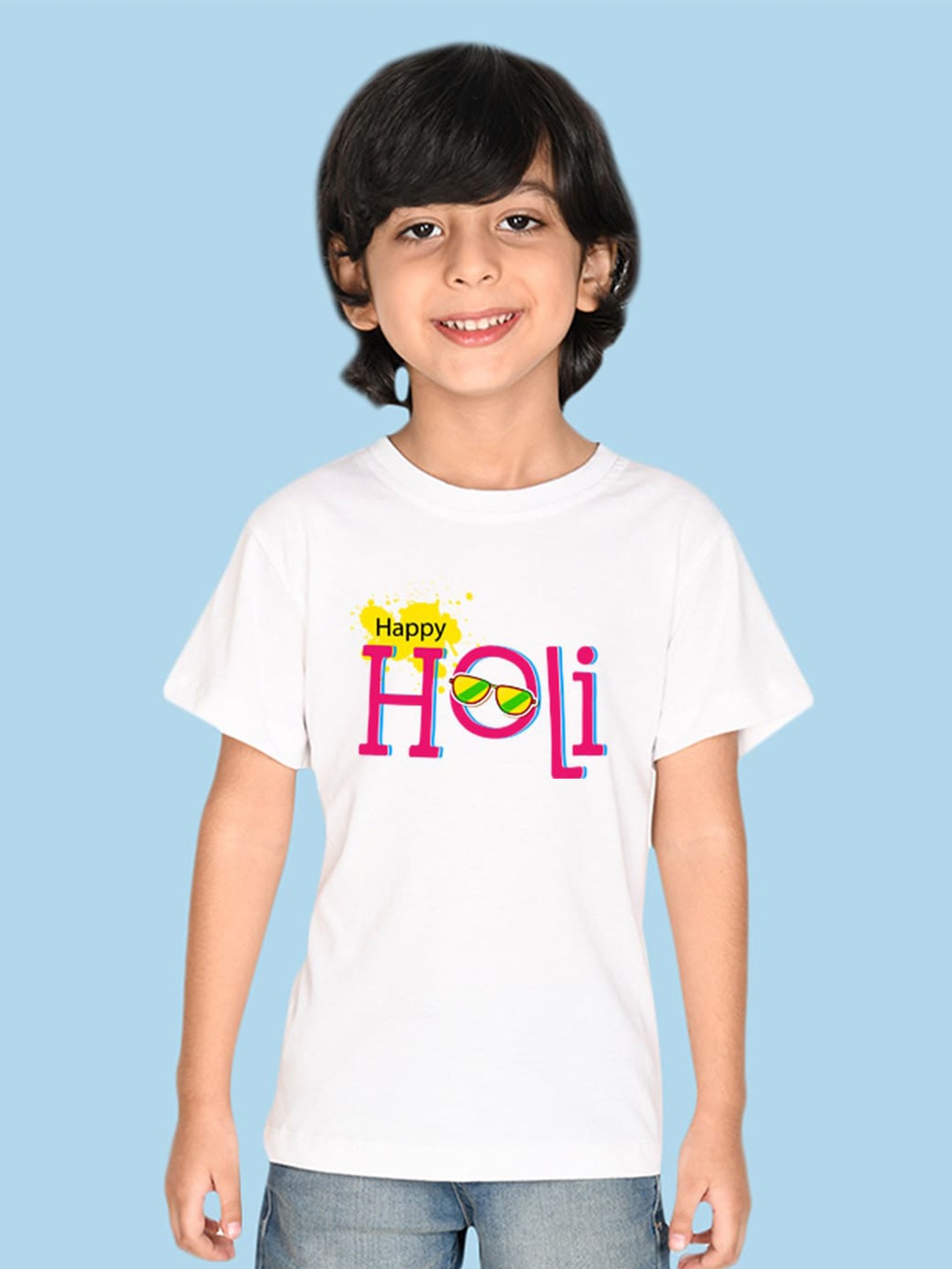 

NUSYL Boys Typography Printed Holi T-shirt, White