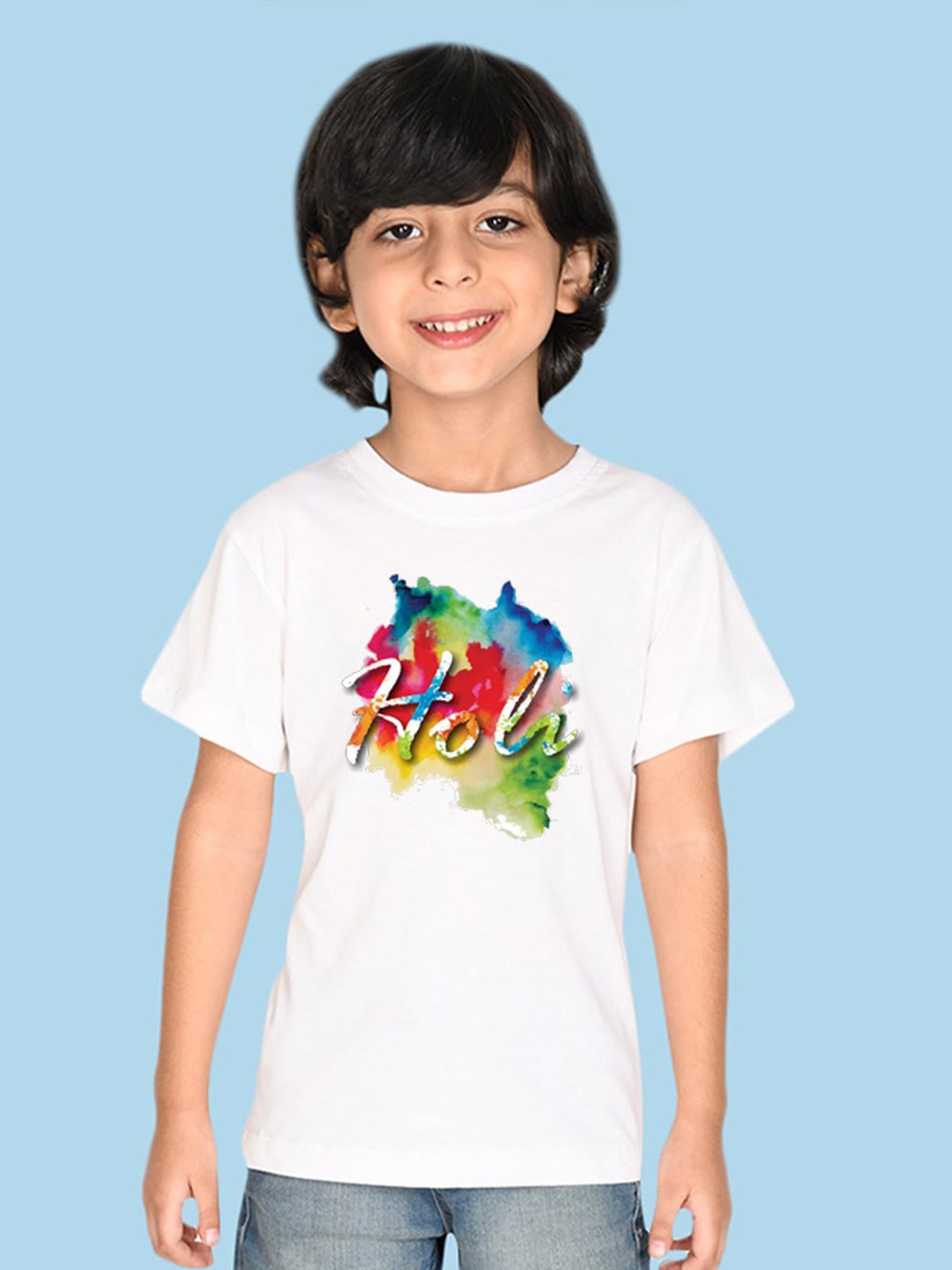 

NUSYL Boys Round Neck Typography Printed Holi T-shirt, White