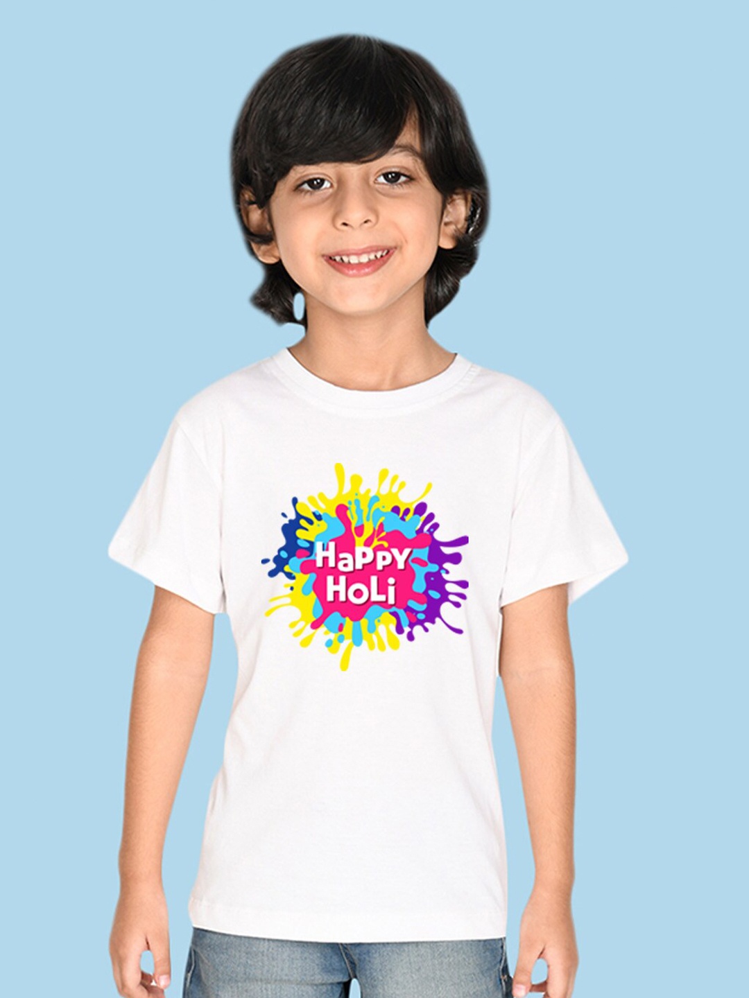 

NUSYL Boys Graphic Printed Holi T-shirt, White