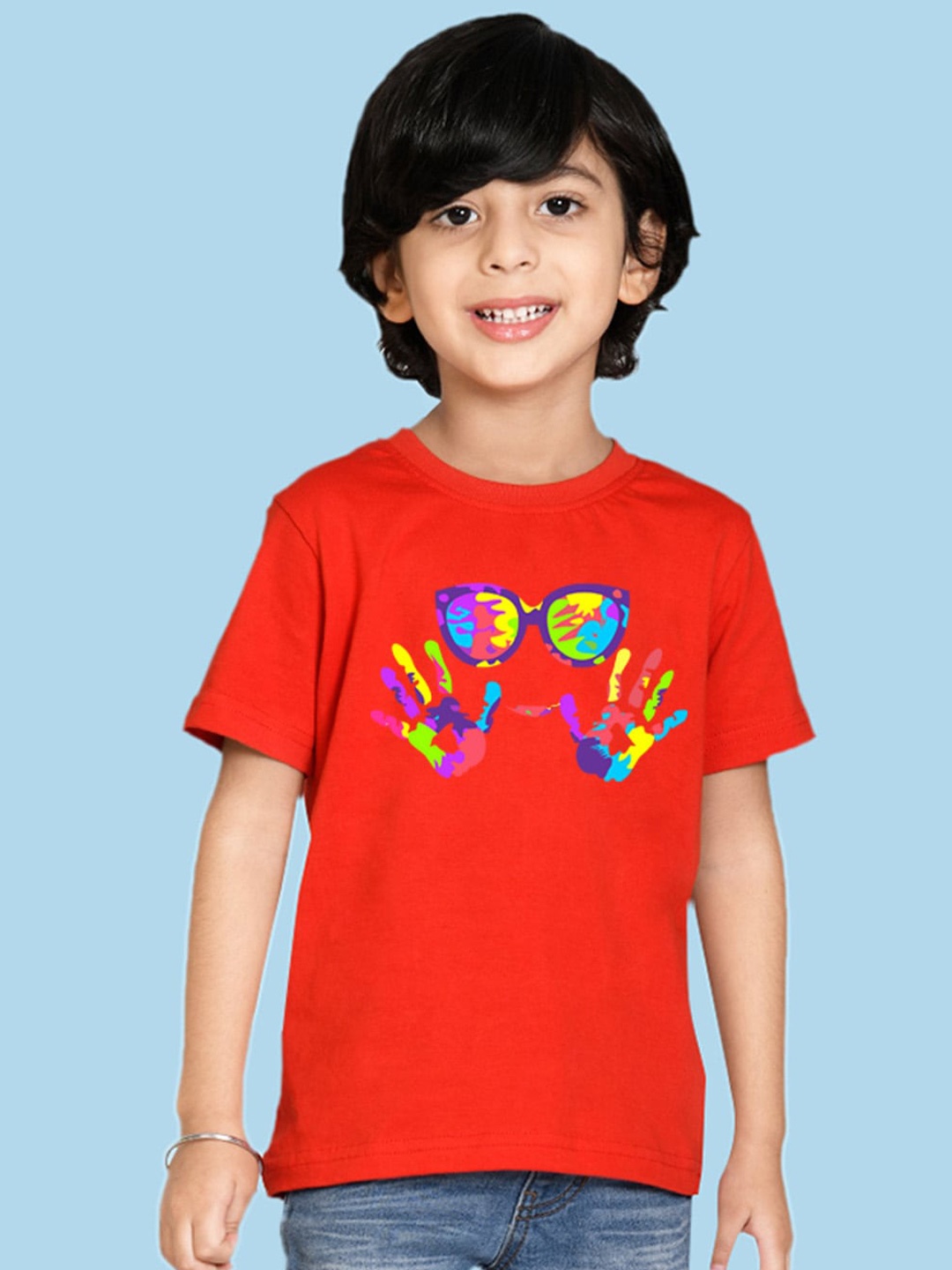 

NUSYL Boys Round Neck Holi Graphic Printed T-shirt, Red