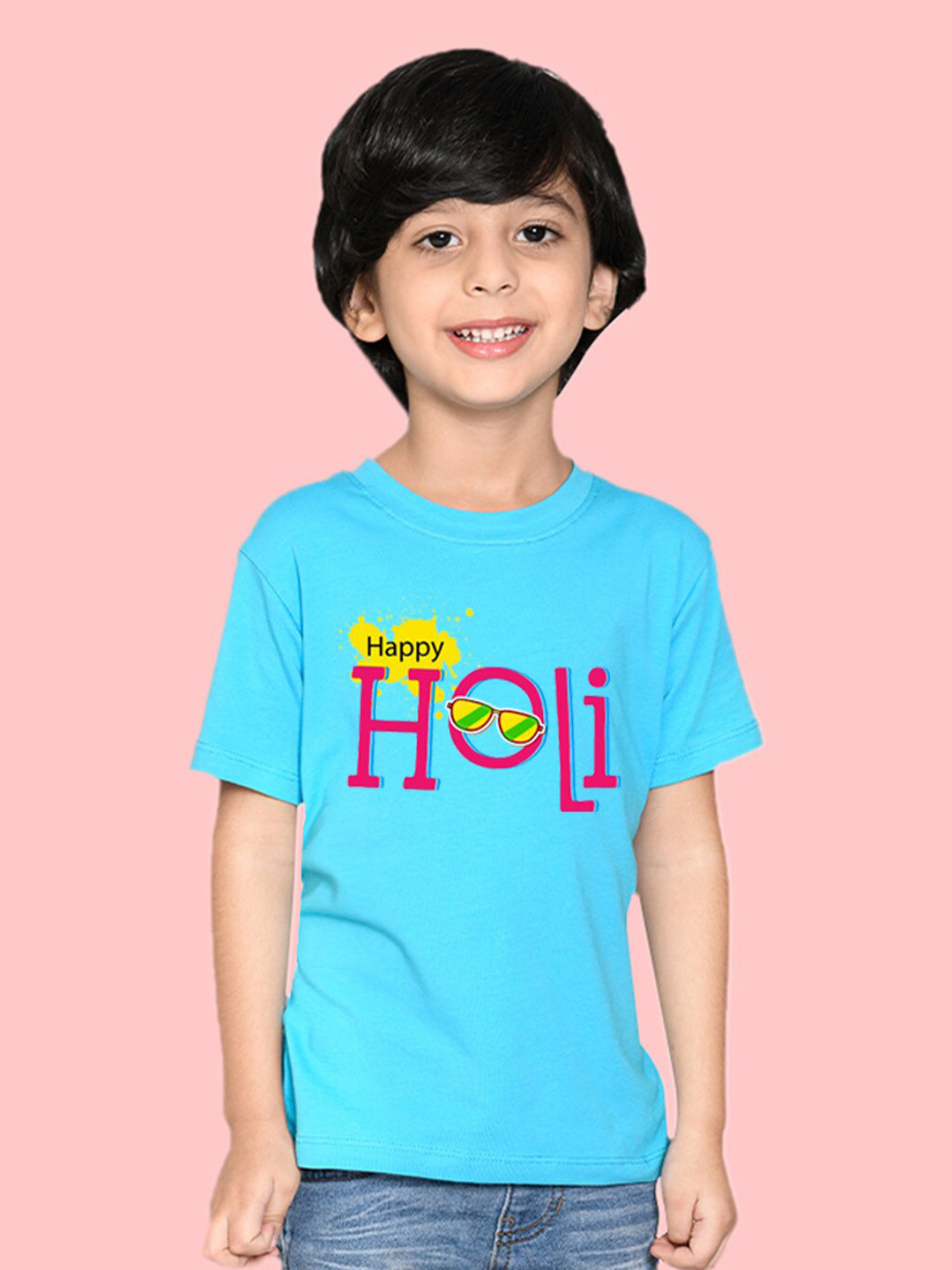

NUSYL Boys Typography Printed Holi T-shirt, Blue