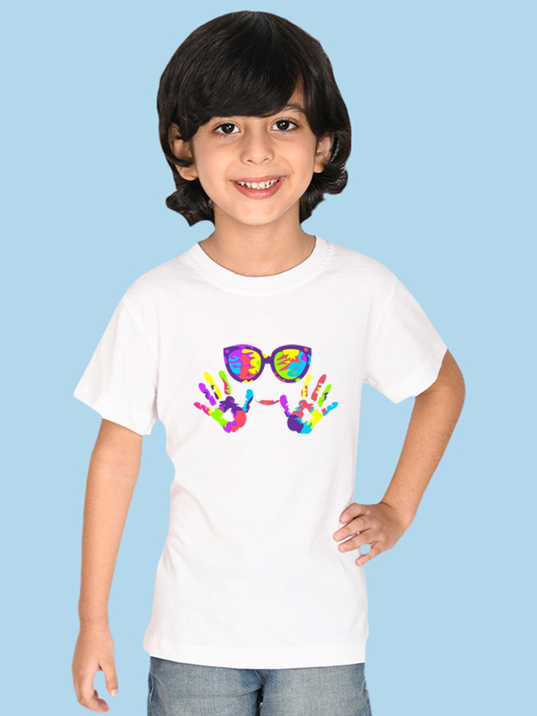

NUSYL Boys Typography Printed Holi T-shirt, White