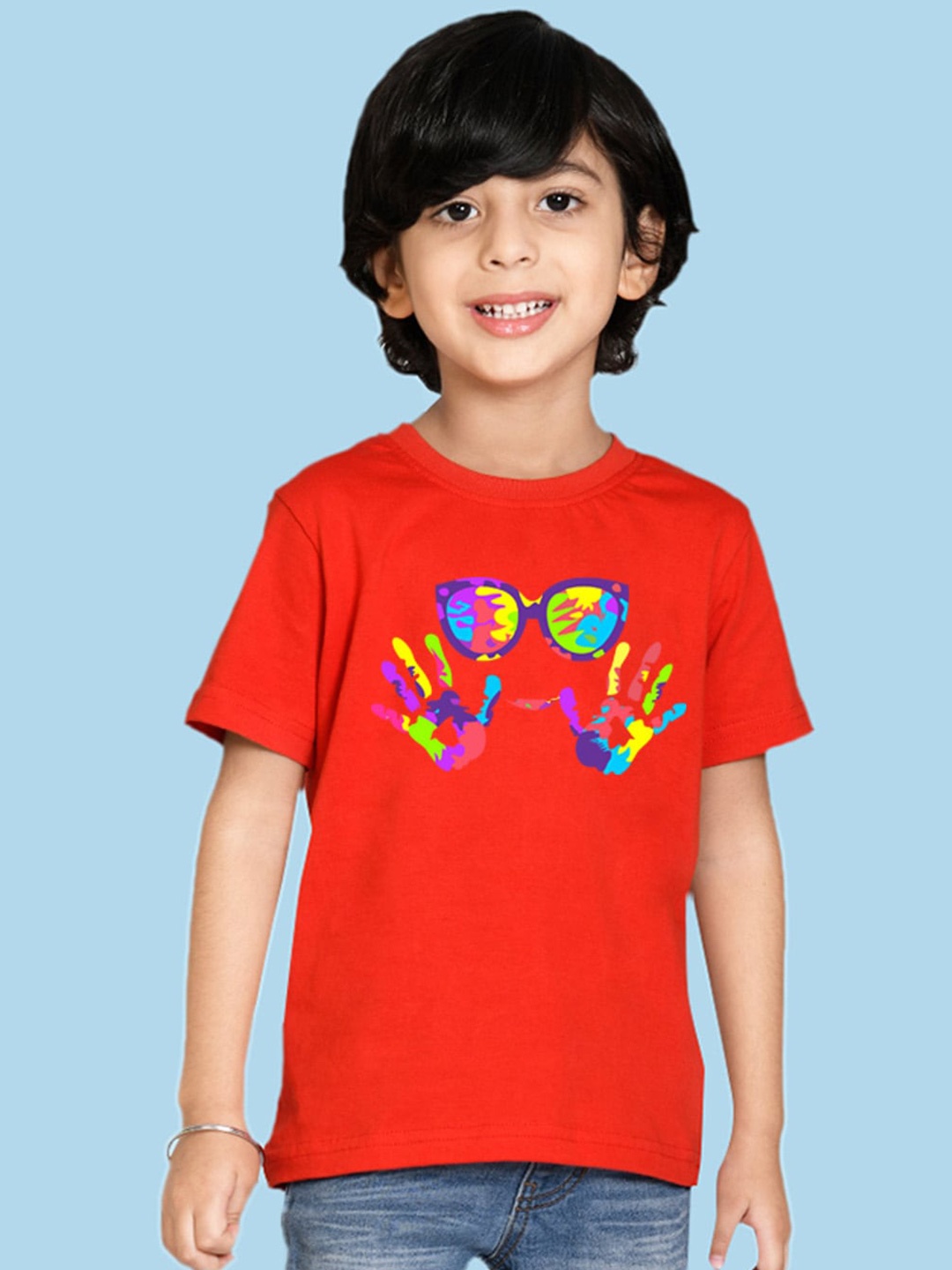 

NUSYL Boys Round Neck Holi Graphic Printed T-shirt, Red