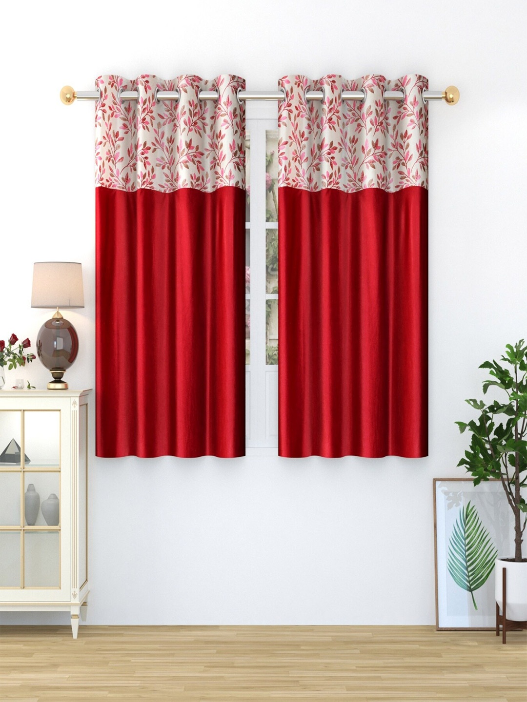 

Homefab India Maroon & White 2 Pieces Floral Printed Window Curtain