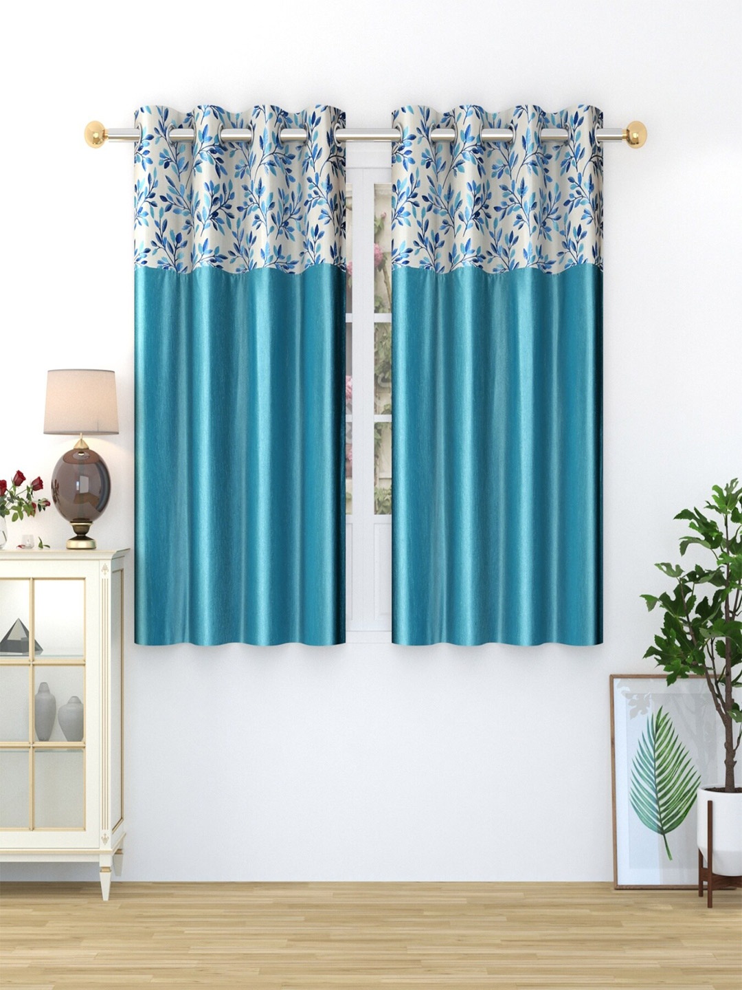 

Homefab India Stylish Fern Blue & Navy Blue 2 Pieces Floral Printed Window Curtains