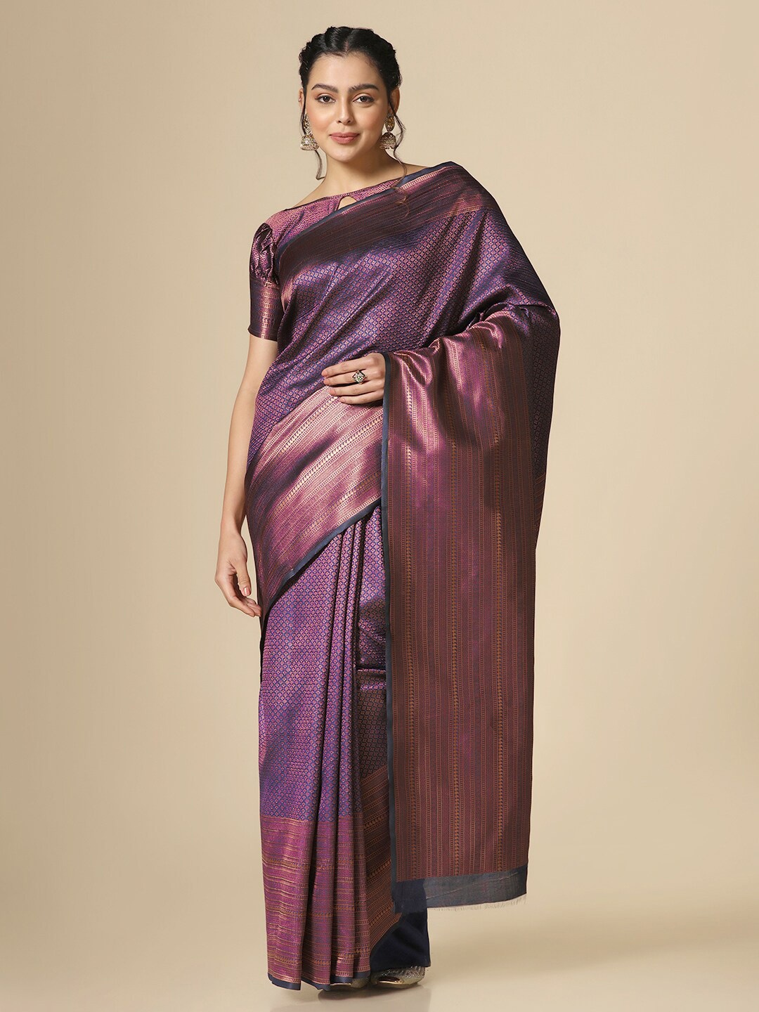 

Mitera Ethnic Motifs Woven Design Zari Banarasi Saree, Blue