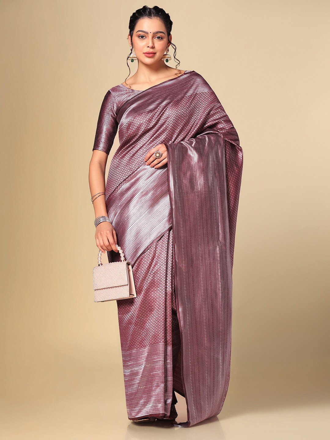 

Mitera Ethnic Motifs Woven Design Zari Banarasi Saree, Pink