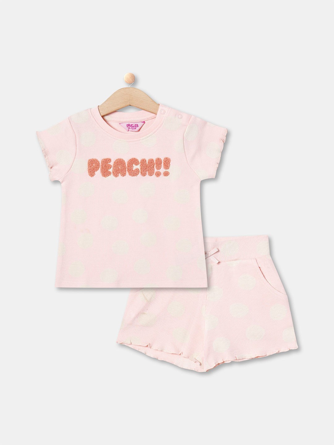 

R&B Girls Cotton Printed T-shirt with Shorts, Peach