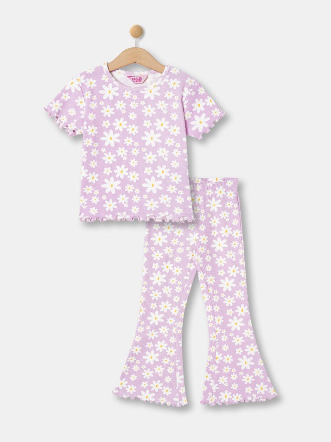 

R&B Girls Cotton Printed Top with Palazzos, Purple