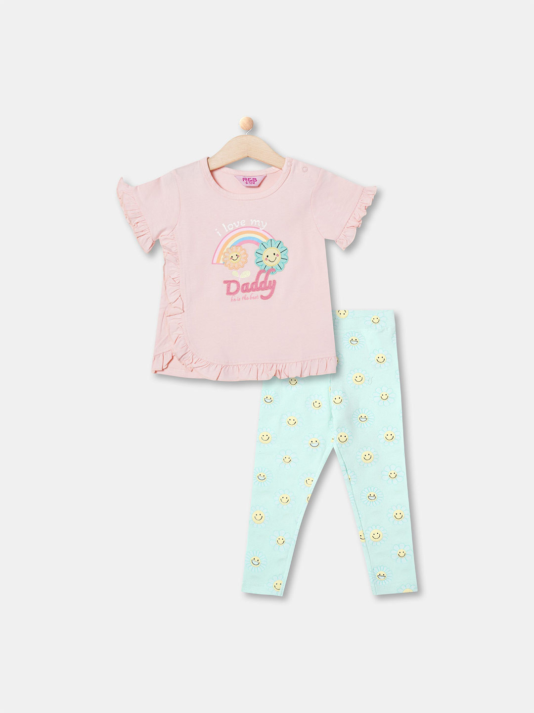 

R&B Girls Cotton Printed Top with Pyjamas, Pink