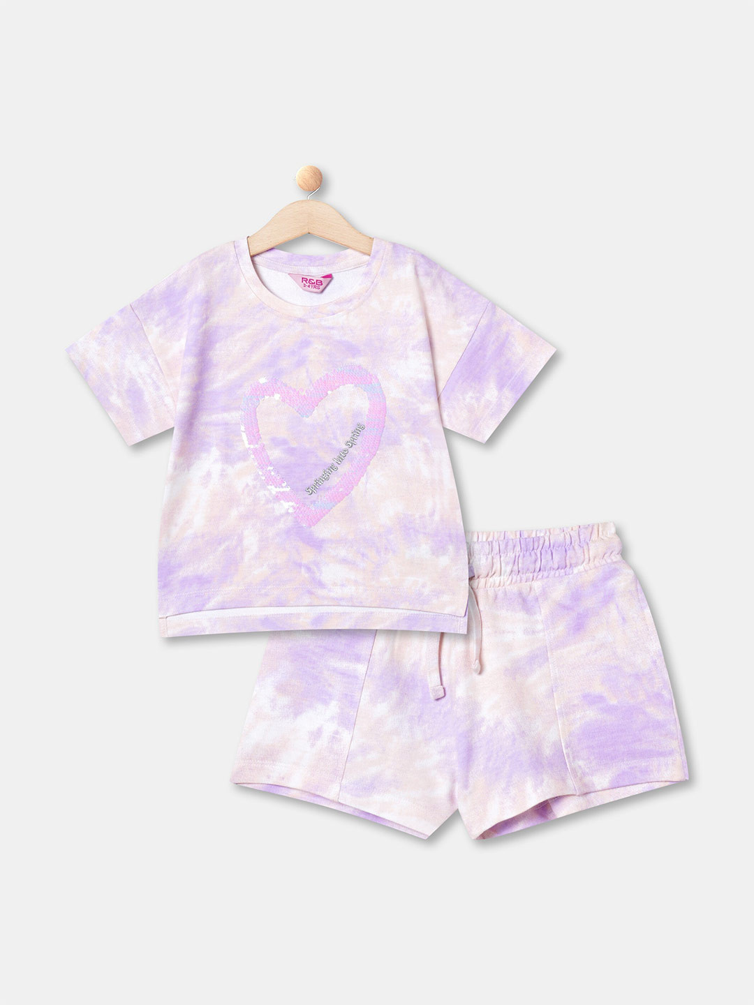 

R&B Girls Tie and Dye Pure Cotton Top with Shorts, Lavender