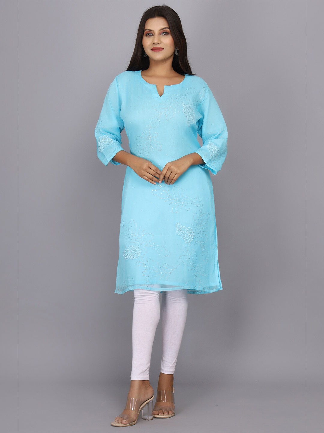 

Geroo Jaipur Sequins Embellished Chiffon Straight Kurta, Blue