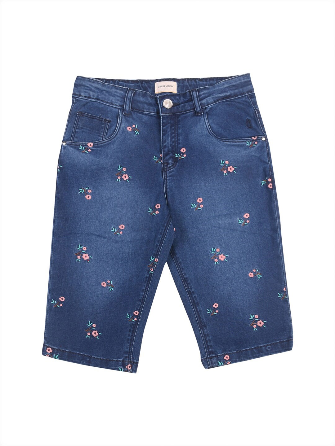 

Gini and Jony Infant Girls Floral Printed Cotton Regular Fit Mid-Rise Capris, Blue