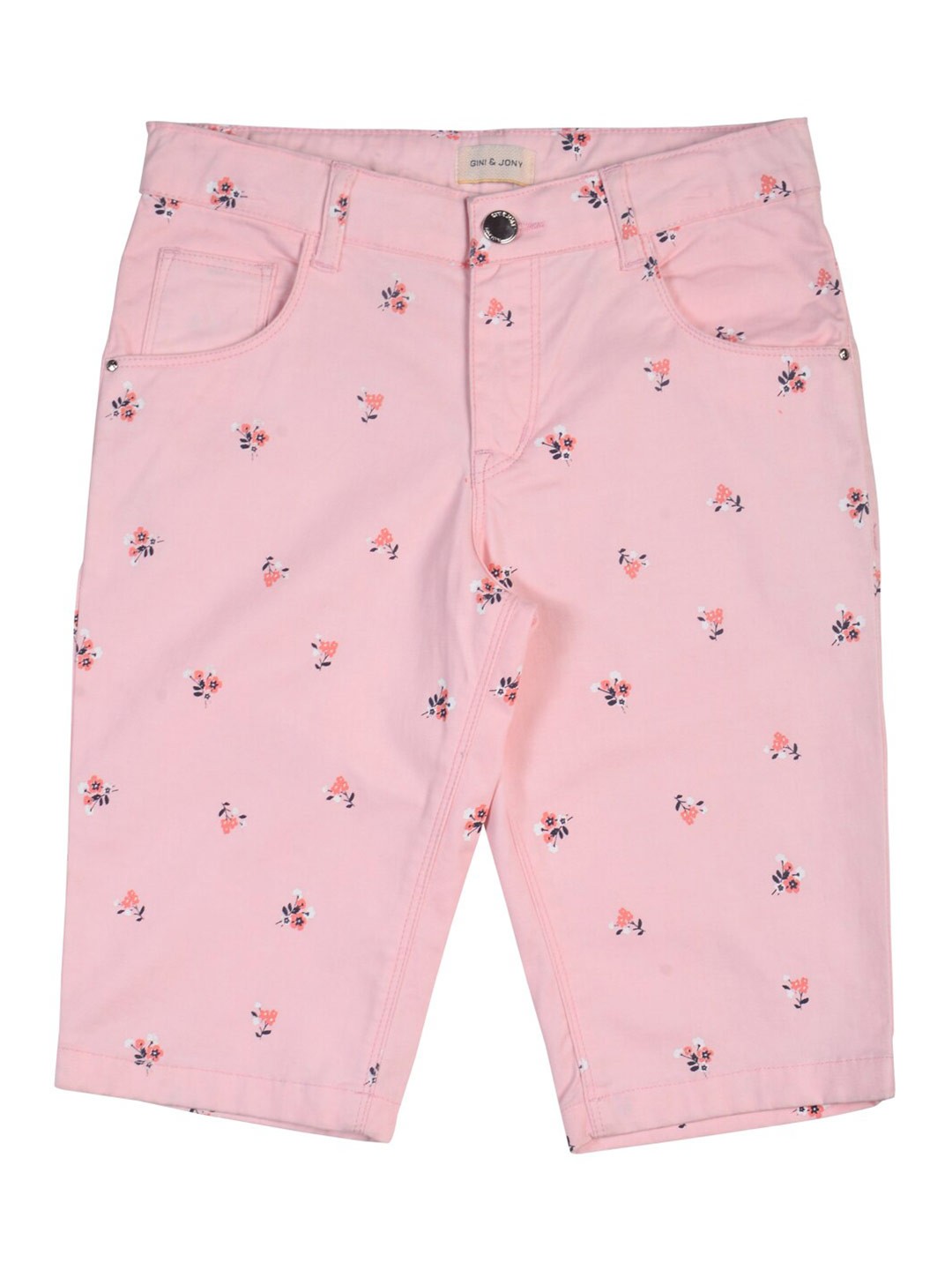 

Gini and Jony Infant Girls Floral Printed Cotton Regular Fit Mid-Rise Capris, Pink