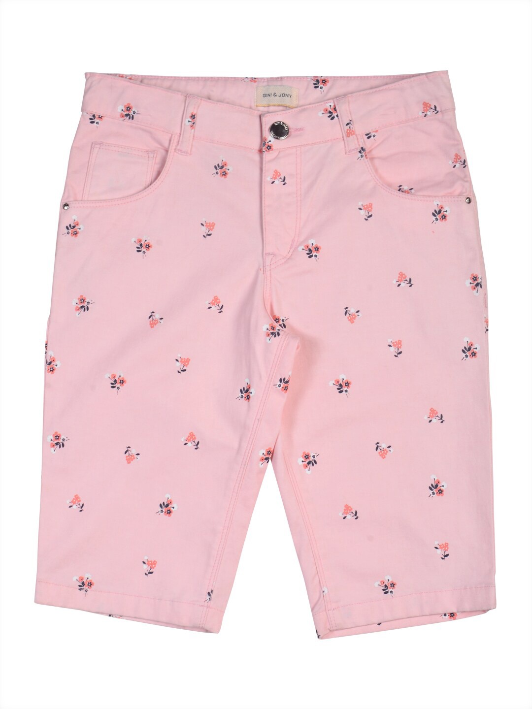 

Gini and Jony Girls Floral Printed Cotton Regular Fit Mid-Rise Capris, Pink