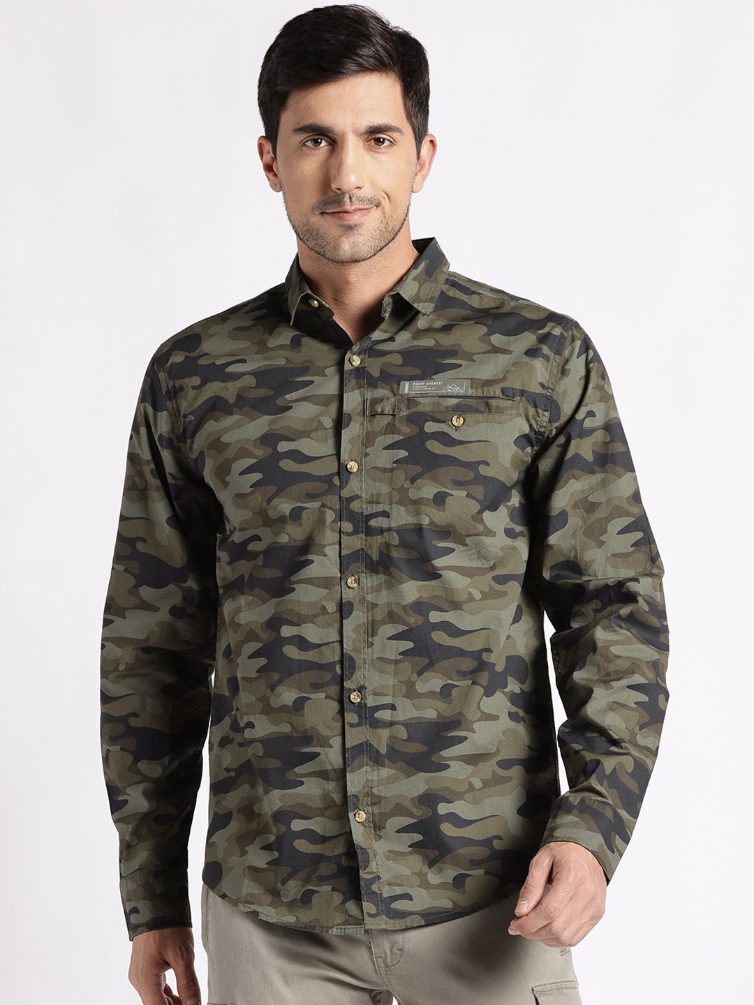 

Wildcraft Comfort Camouflage Printed Pure Cotton Cargo Casual Shirt, Olive