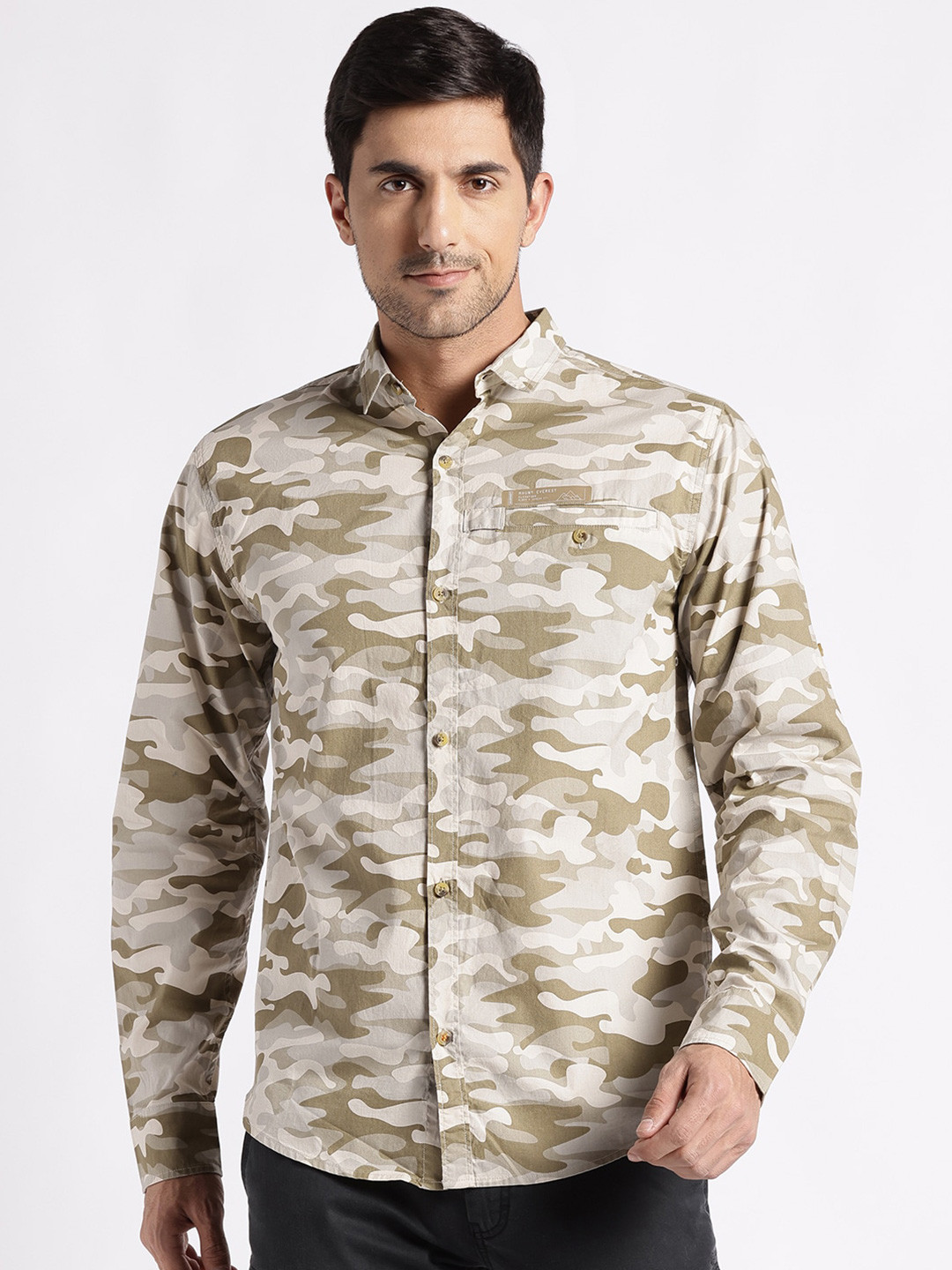 

Wildcraft Comfort Camouflage Printed Pure Cotton Cargo Casual Shirt, Beige