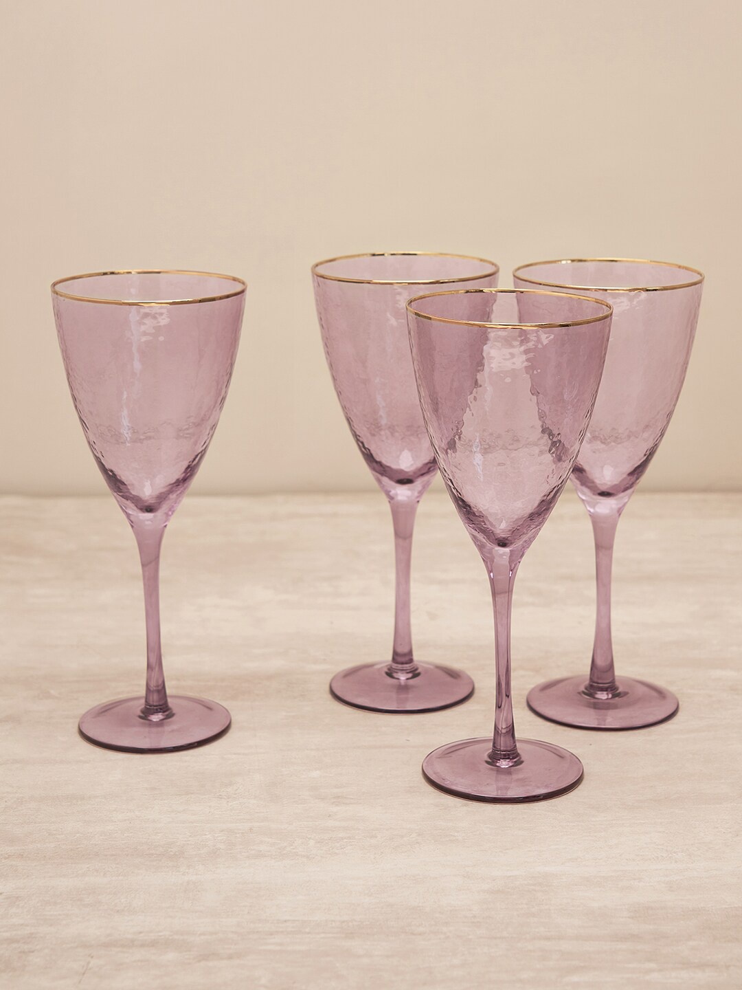 

Pure Home and Living Purple 4 Pieces Gold Rim Hammered Wine Glass