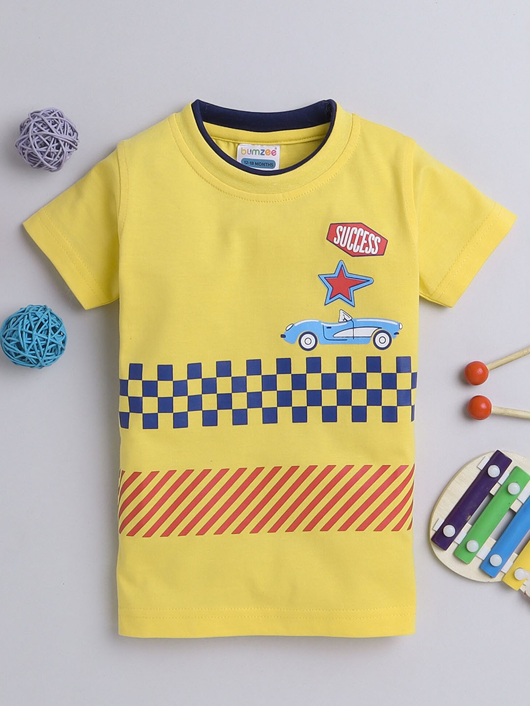 

BUMZEE Boys Geometric Printed Cotton T-shirt, Yellow