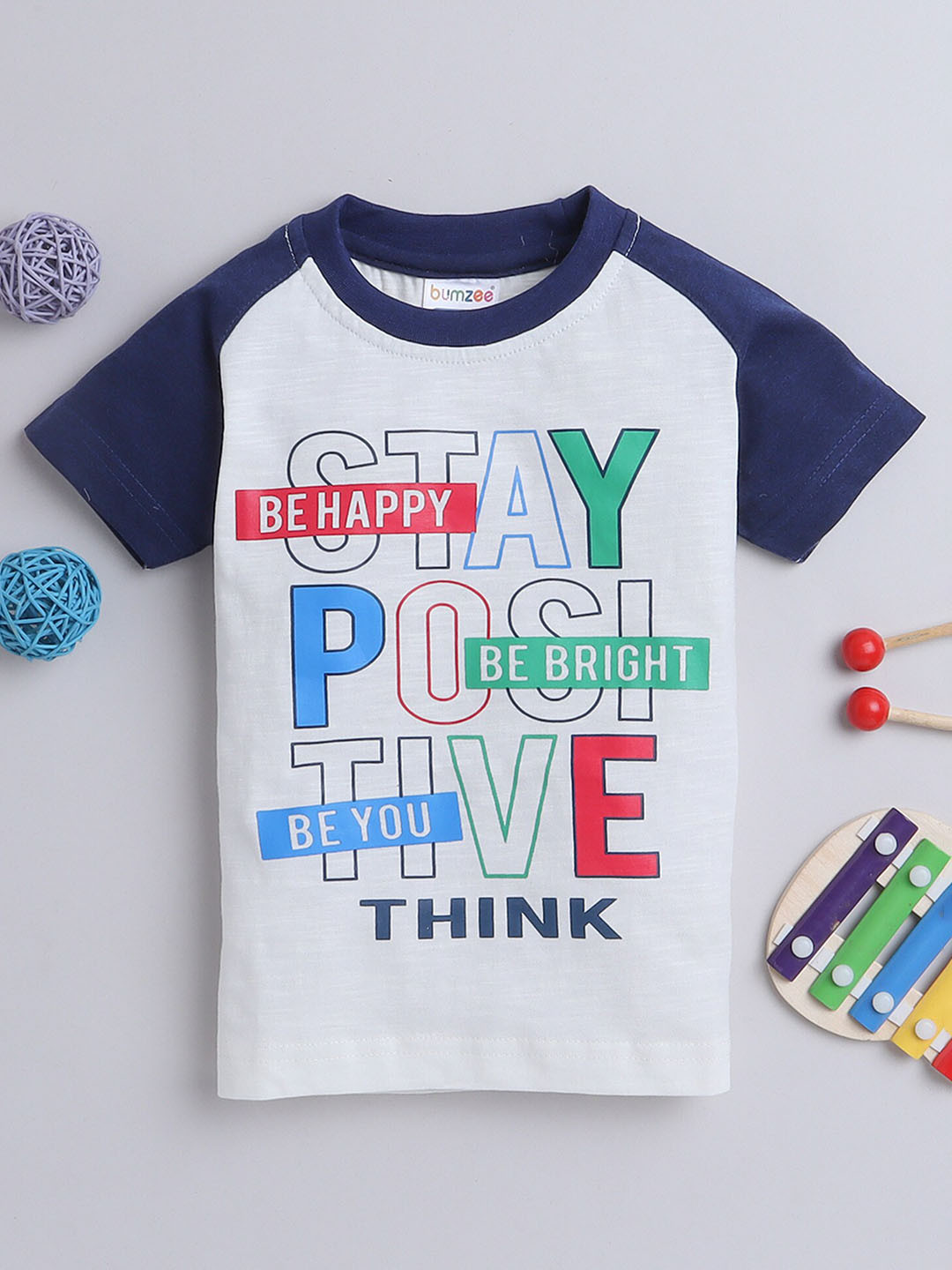 

BUMZEE Boys Typography Printed Raglan Sleeves Cotton T-shirt, White