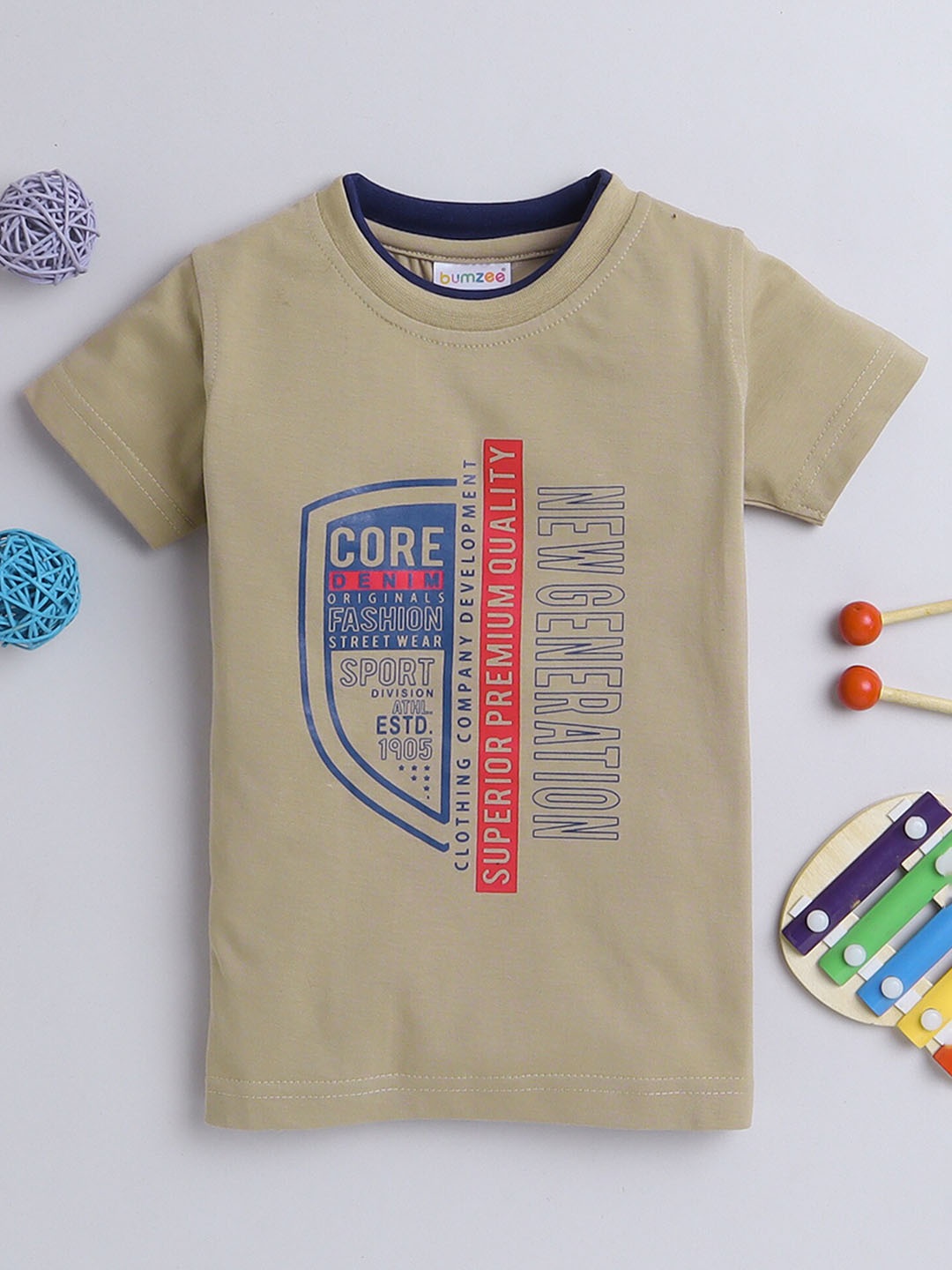 

BUMZEE Boys Typography Printed Cotton T-shirt, Brown