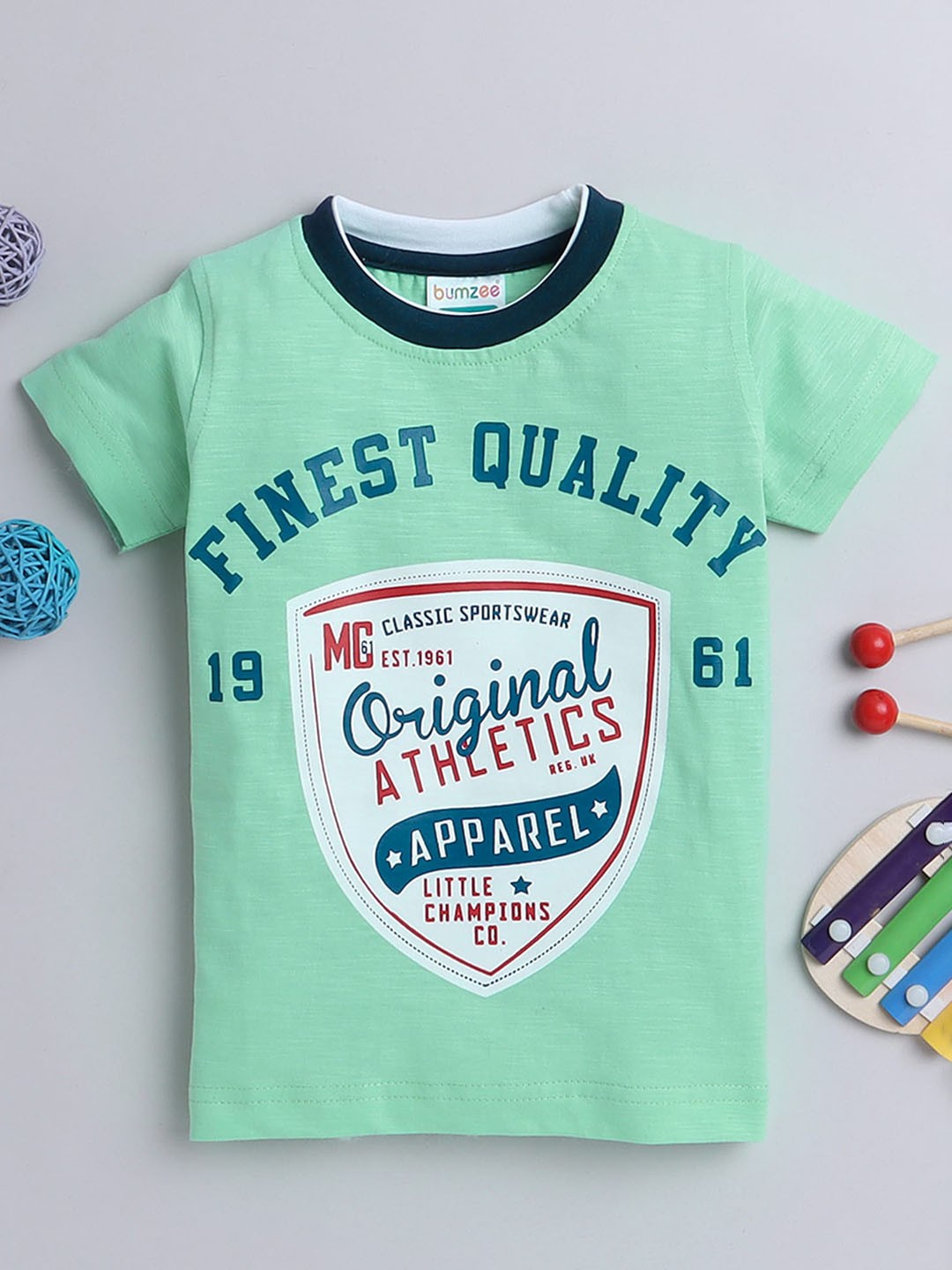 

BUMZEE Boys Typography Printed Cotton T-shirt, Green
