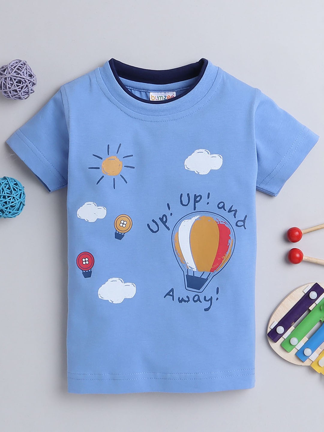 

BUMZEE Boys Graphic Printed Cotton T-shirt, Blue