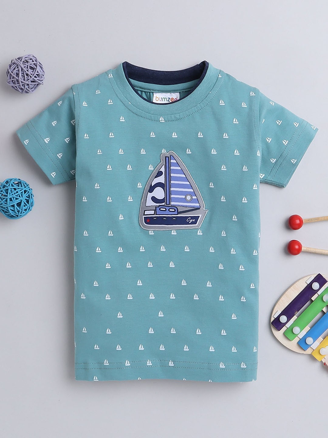 

BUMZEE Boys Conversational Printed Cotton T-shirt, Green