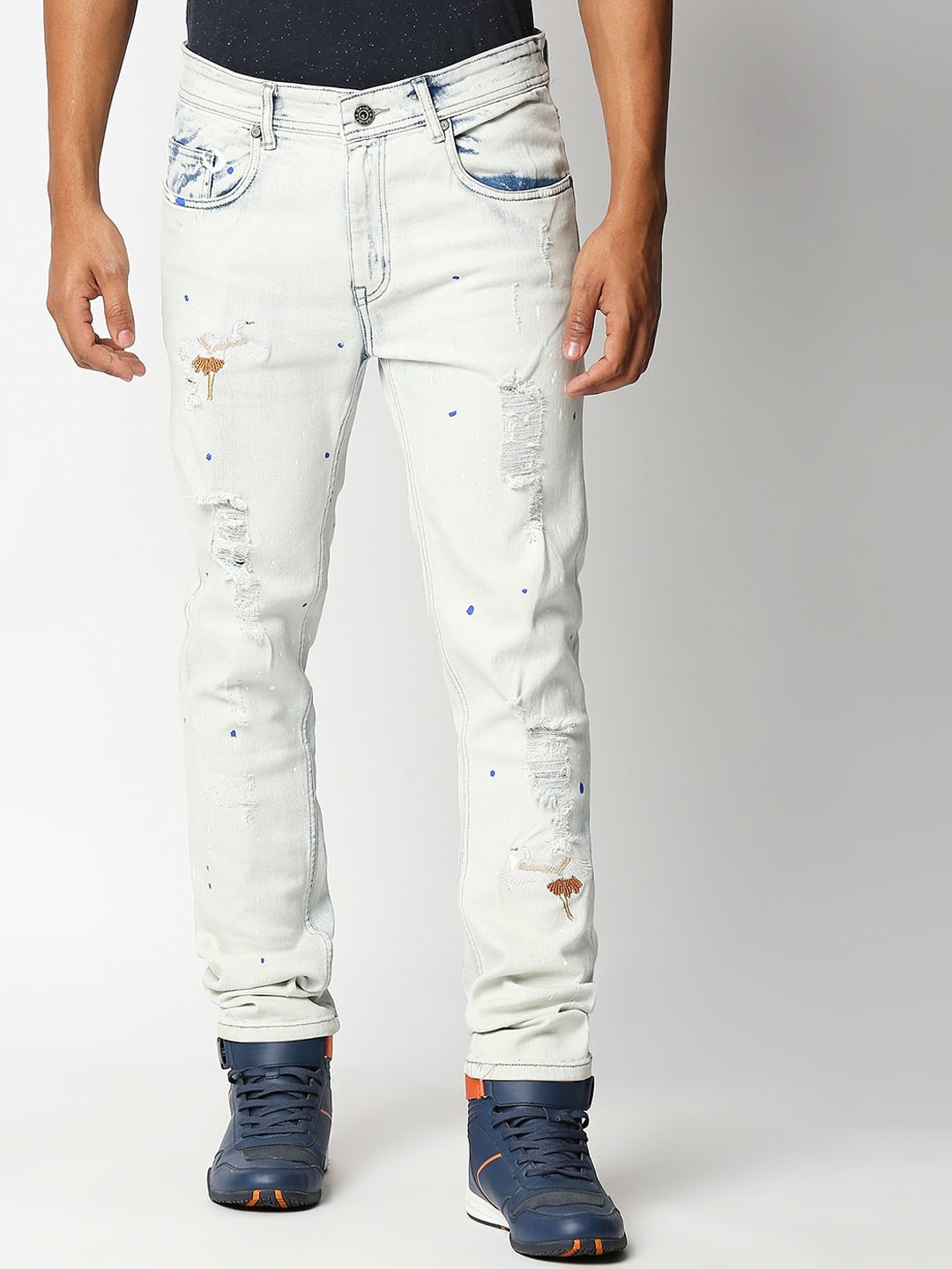 

WAIMEA Men Skinny Fit Mildly Distressed Heavy Fade Stretchable Jeans, Blue